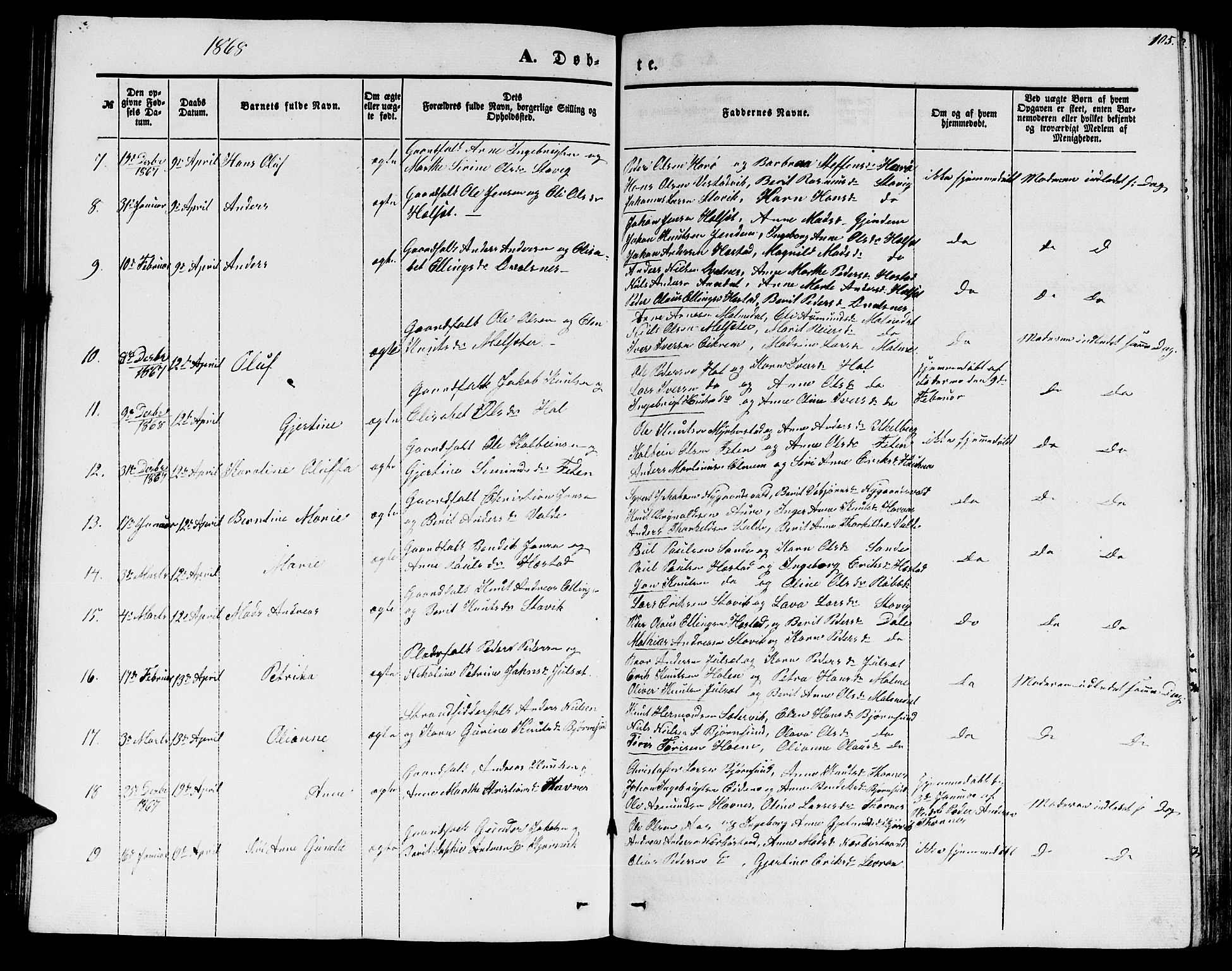Ministerialprotokoller, klokkerbøker og fødselsregistre - Møre og Romsdal, SAT/A-1454/565/L0753: Parish register (copy) no. 565C02, 1845-1870, p. 105