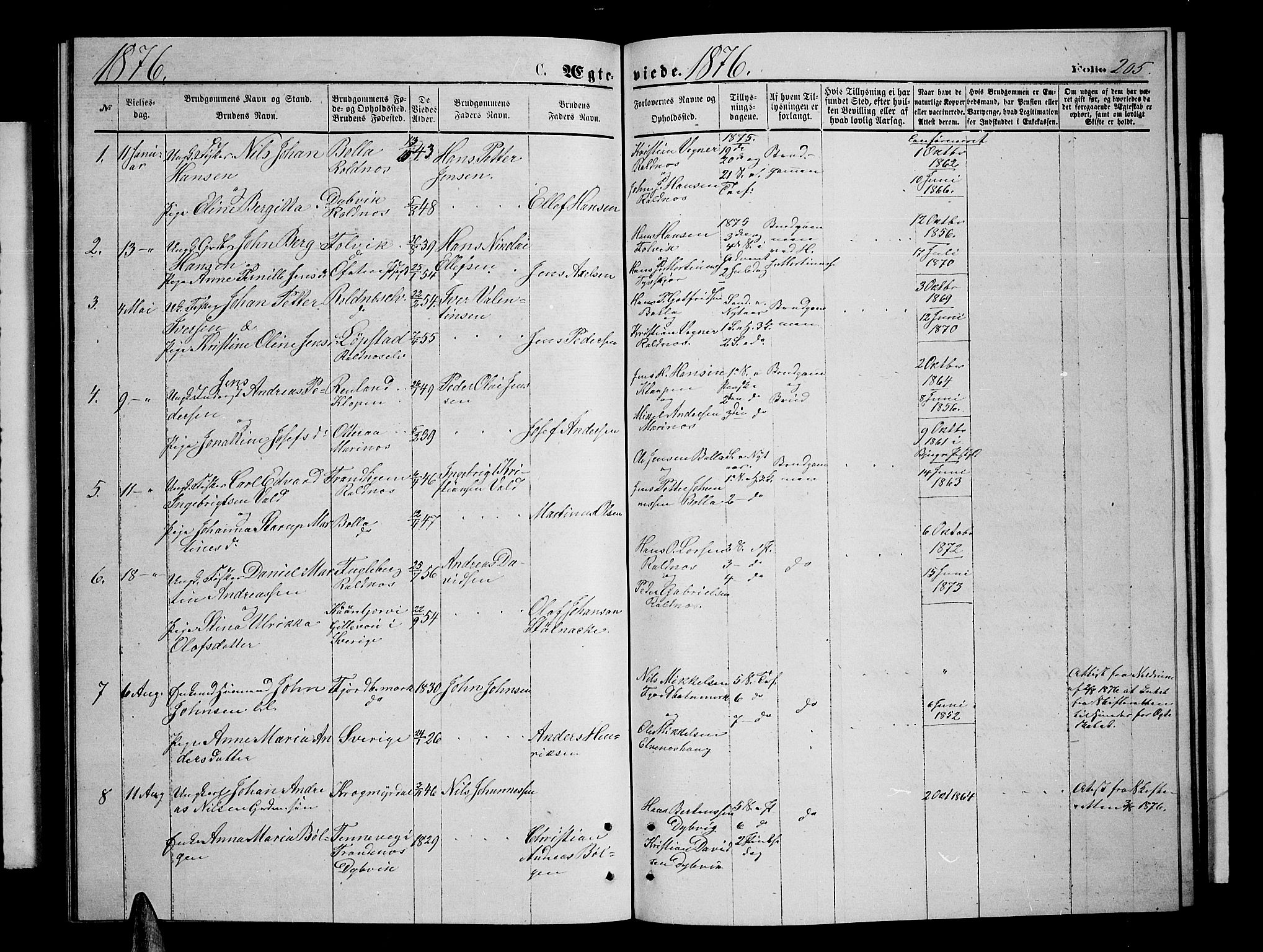 Ibestad sokneprestembete, SATØ/S-0077/H/Ha/Hab/L0006klokker: Parish register (copy) no. 6, 1871-1879, p. 205