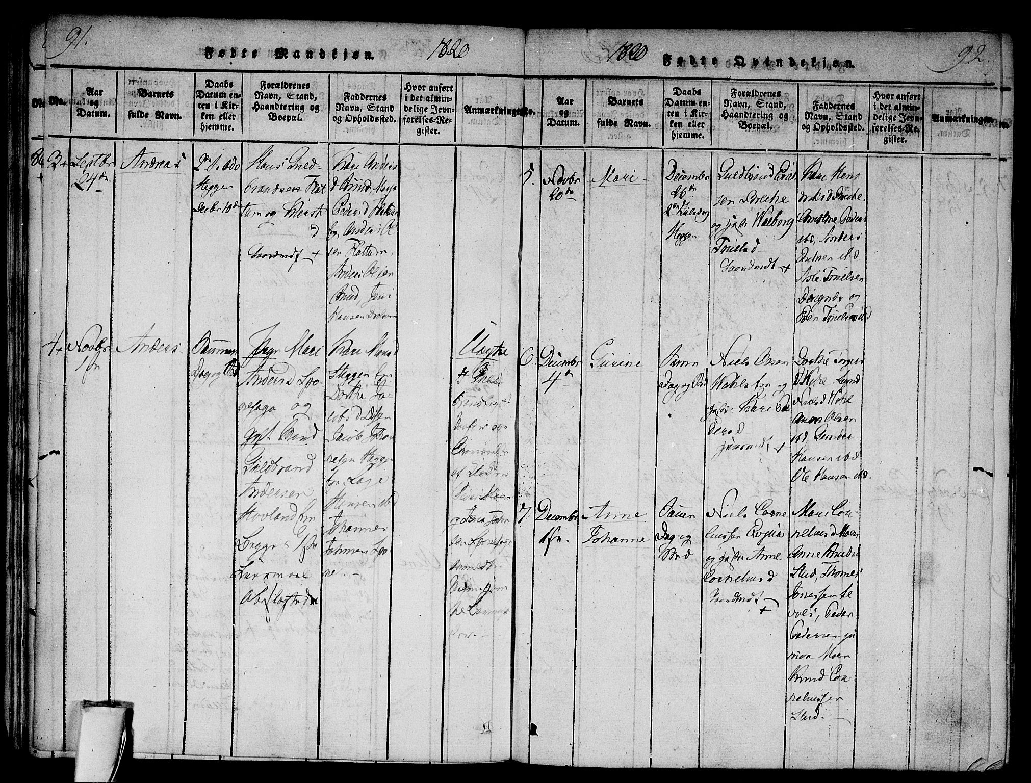 Modum kirkebøker, AV/SAKO-A-234/F/Fa/L0004: Parish register (official) no. 4, 1818-1824, p. 91-92