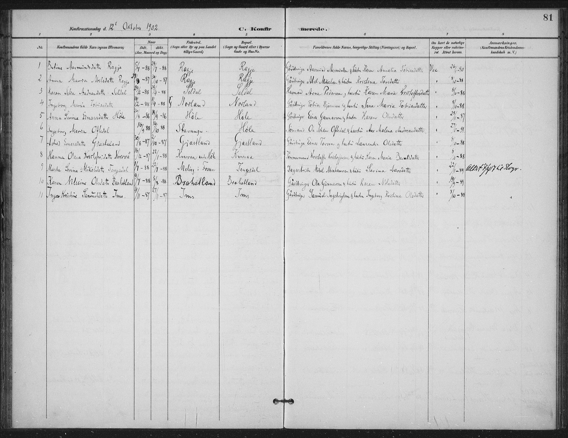 Høgsfjord sokneprestkontor, SAST/A-101624/H/Ha/Haa/L0008: Parish register (official) no. A 8, 1898-1920, p. 81