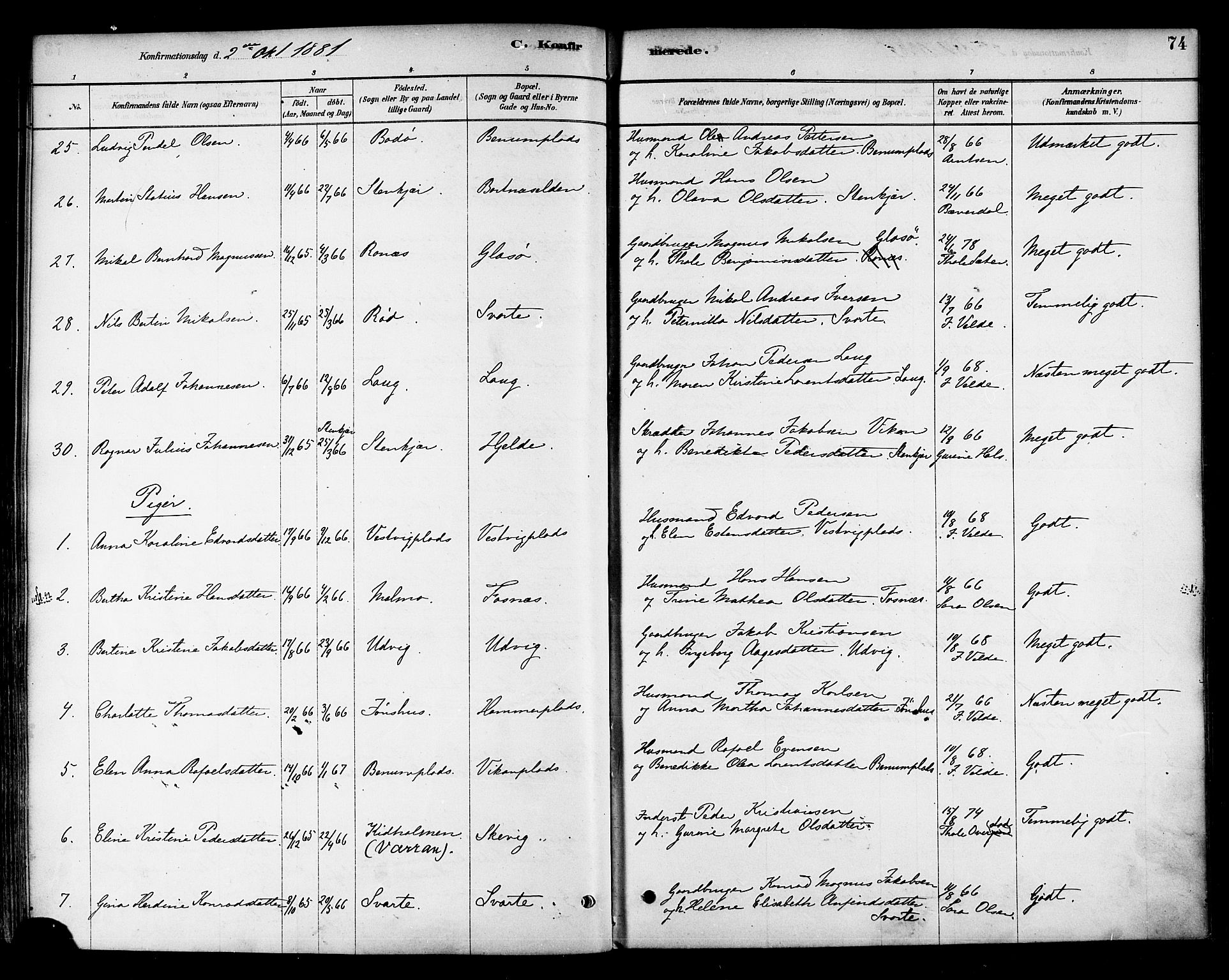 Ministerialprotokoller, klokkerbøker og fødselsregistre - Nord-Trøndelag, SAT/A-1458/741/L0395: Parish register (official) no. 741A09, 1878-1888, p. 74