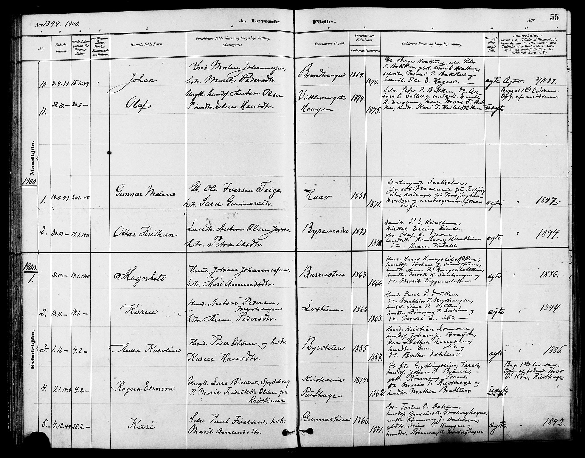 Nord-Fron prestekontor, SAH/PREST-080/H/Ha/Hab/L0004: Parish register (copy) no. 4, 1884-1914, p. 55