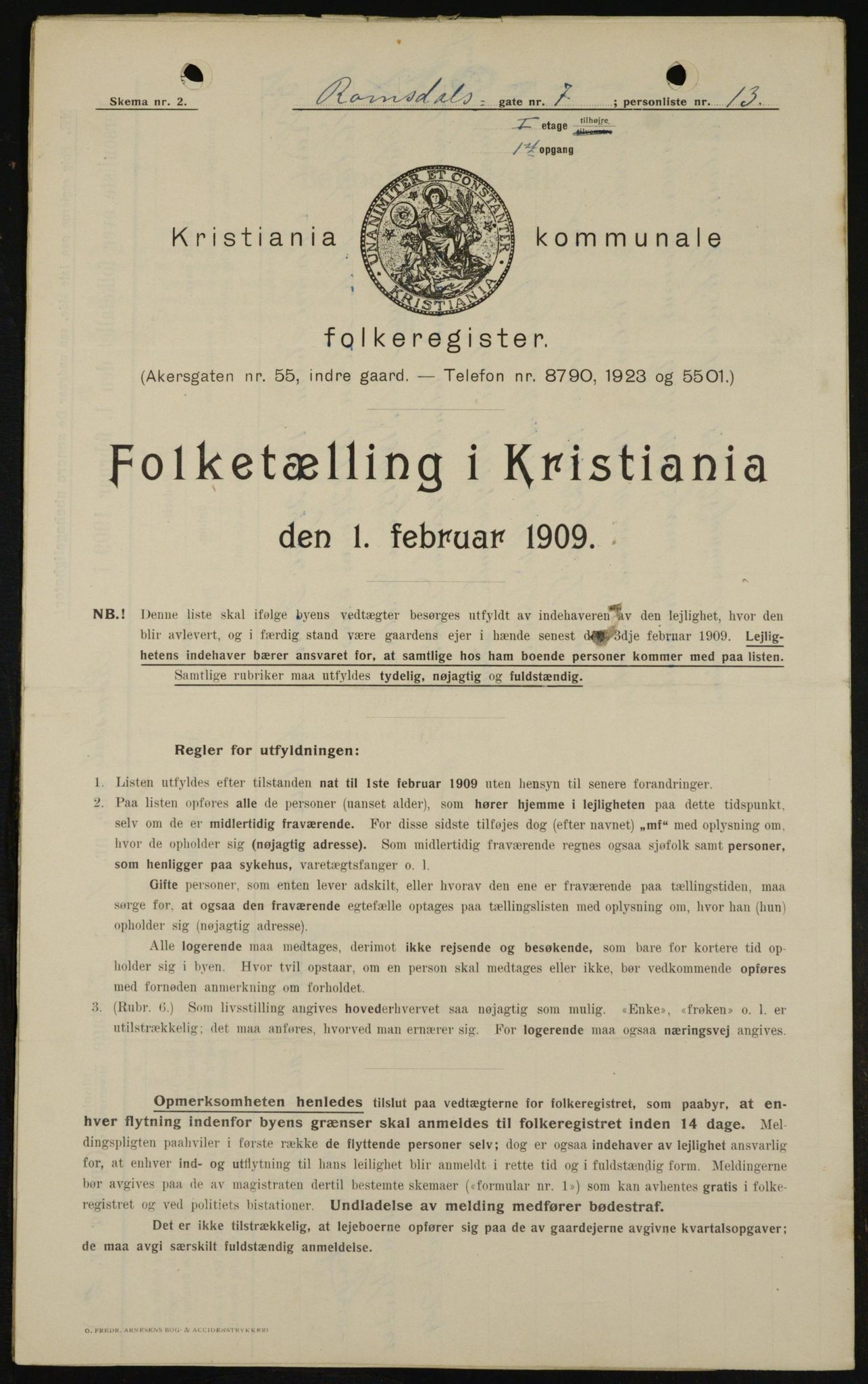 OBA, Municipal Census 1909 for Kristiania, 1909, p. 75518