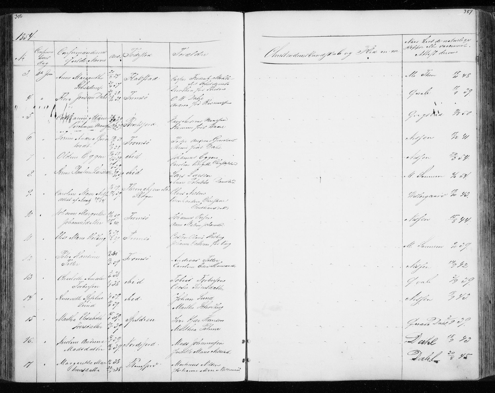 Tromsø sokneprestkontor/stiftsprosti/domprosti, AV/SATØ-S-1343/G/Gb/L0005klokker: Parish register (copy) no. 5, 1846-1857, p. 356-357