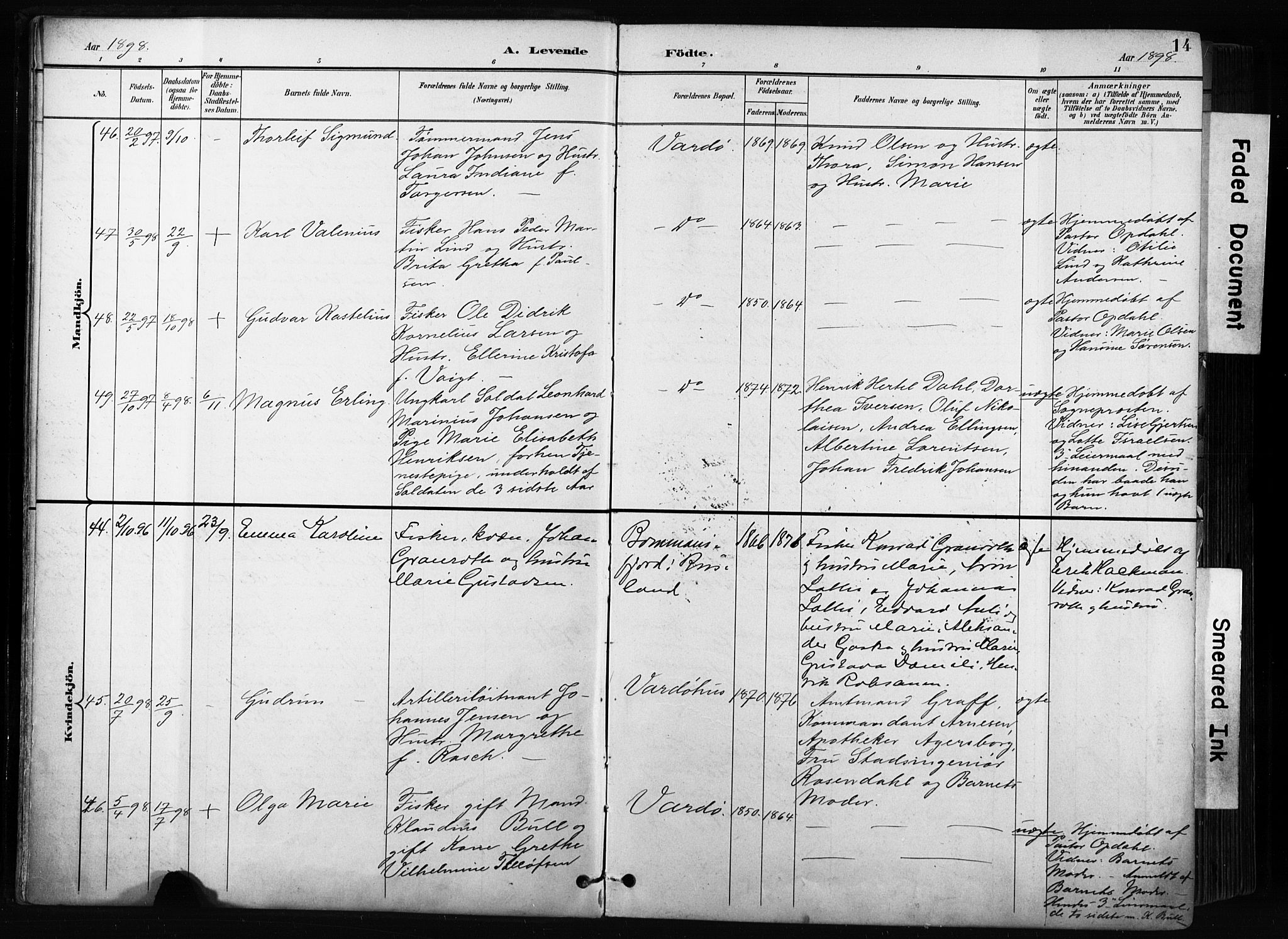 Vardø sokneprestkontor, AV/SATØ-S-1332/H/Ha/L0010kirke: Parish register (official) no. 10, 1895-1907, p. 14