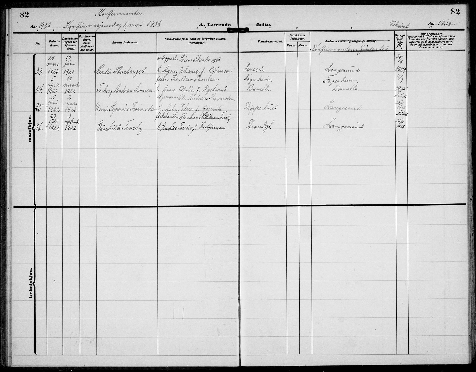 Langesund kirkebøker, AV/SAKO-A-280/G/Ga/L0007: Parish register (copy) no. 7, 1919-1939, p. 82