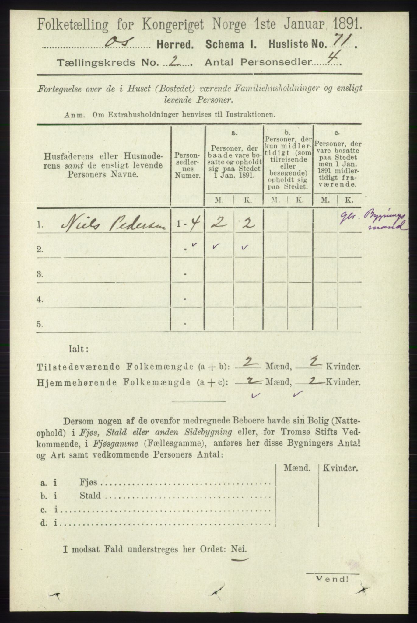 RA, 1891 census for 1243 Os, 1891, p. 425