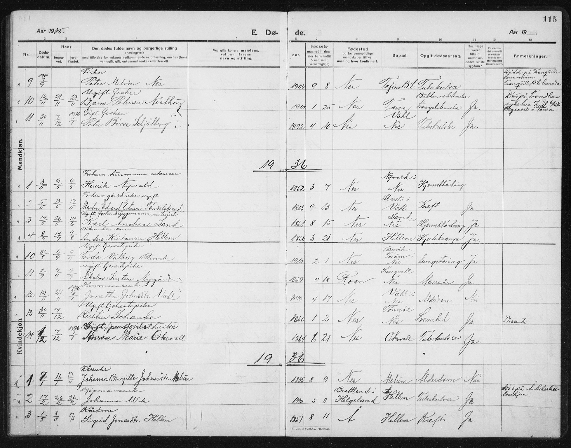 Ministerialprotokoller, klokkerbøker og fødselsregistre - Sør-Trøndelag, SAT/A-1456/652/L0654: Parish register (copy) no. 652C02, 1910-1937, p. 115
