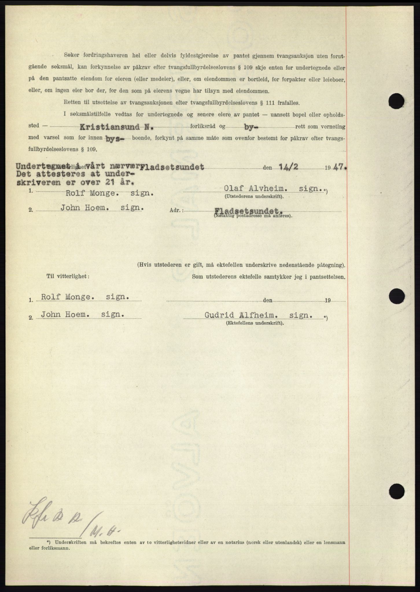 Nordmøre sorenskriveri, AV/SAT-A-4132/1/2/2Ca: Mortgage book no. B95, 1946-1947, Diary no: : 501/1947