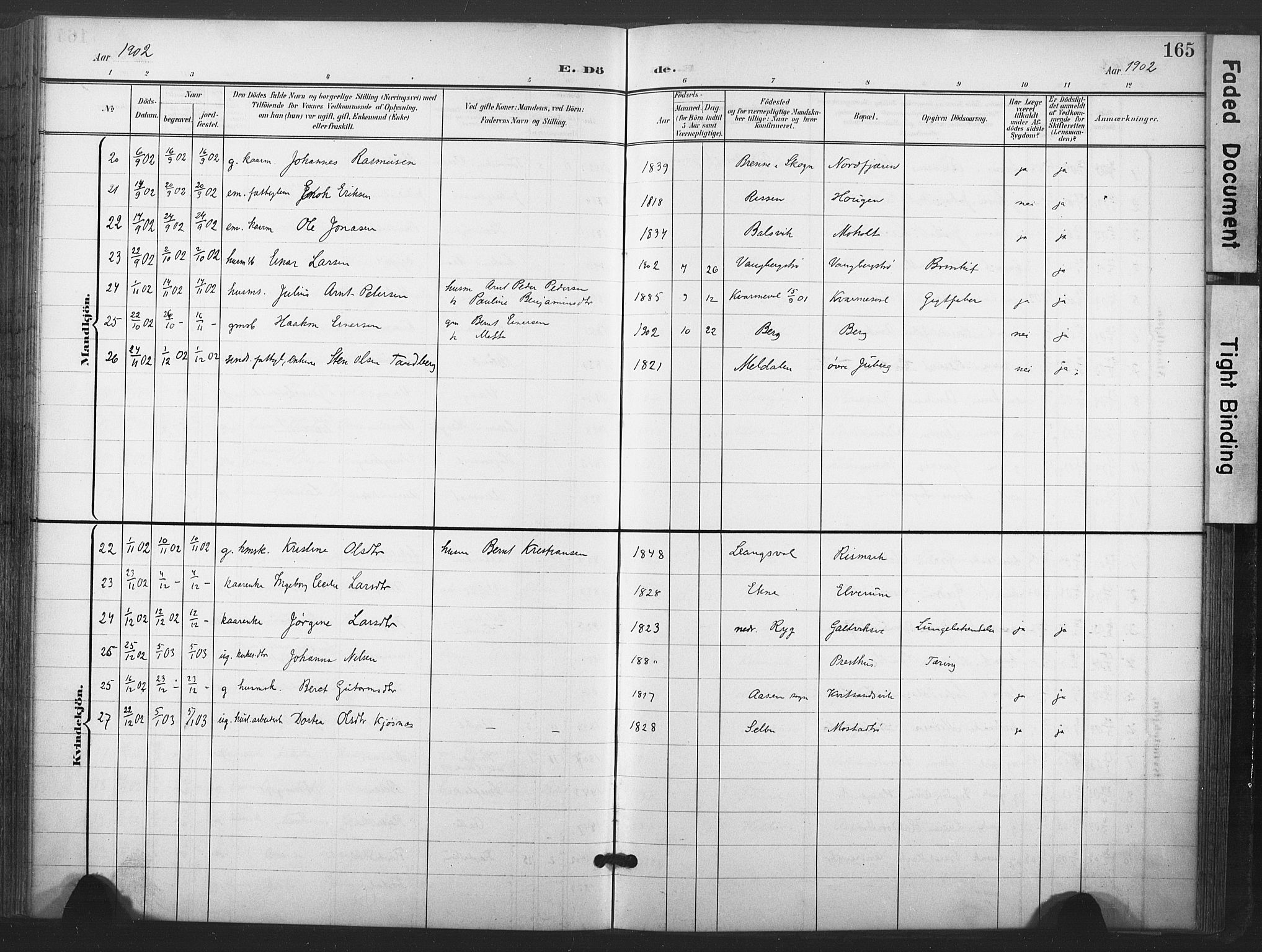 Ministerialprotokoller, klokkerbøker og fødselsregistre - Nord-Trøndelag, SAT/A-1458/713/L0122: Parish register (official) no. 713A11, 1899-1910, p. 165
