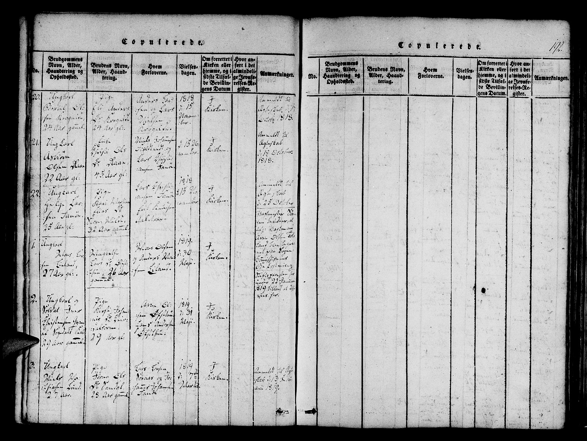 Fana Sokneprestembete, SAB/A-75101/H/Haa/Haaa/L0007: Parish register (official) no. A 7, 1816-1828, p. 192