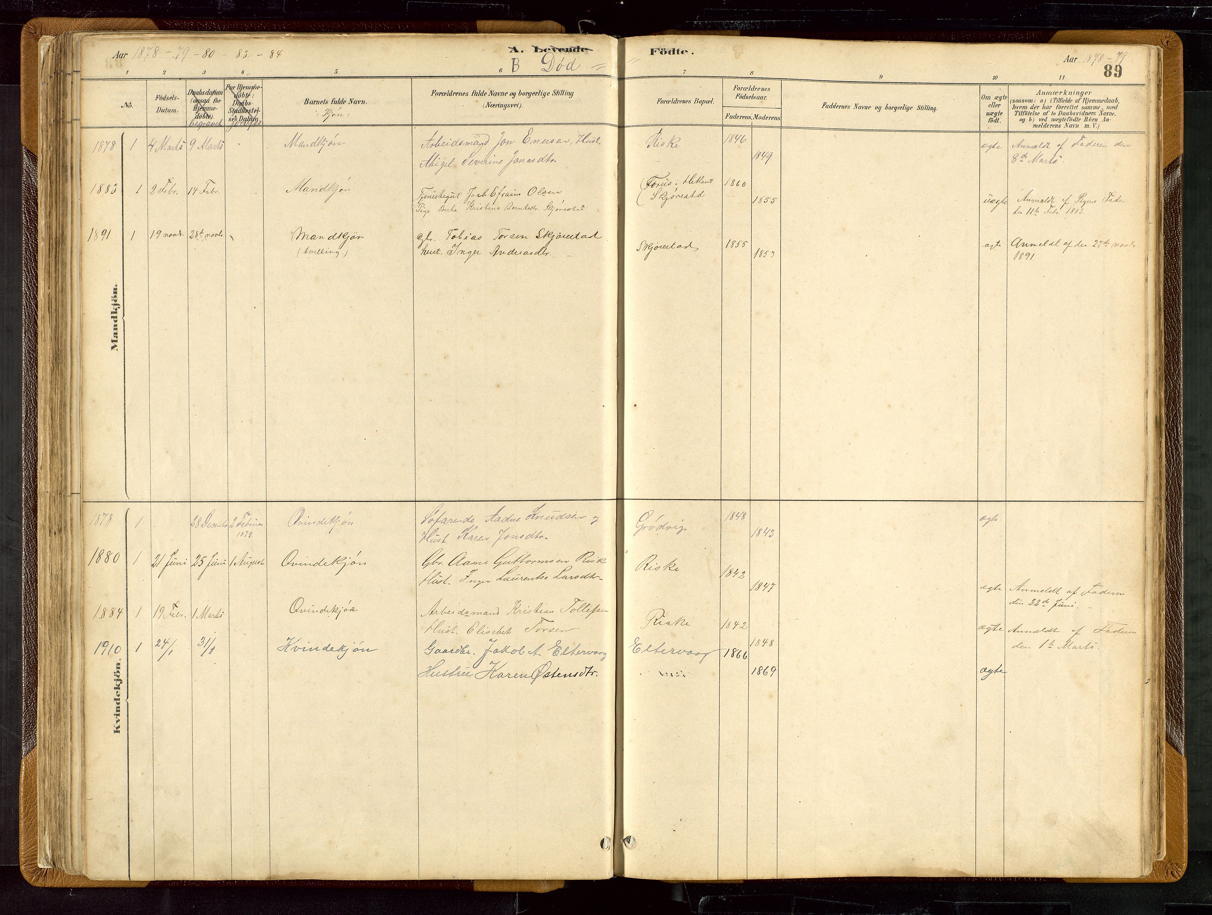 Hetland sokneprestkontor, SAST/A-101826/30/30BB/L0007: Parish register (copy) no. B 7, 1878-1910, p. 89