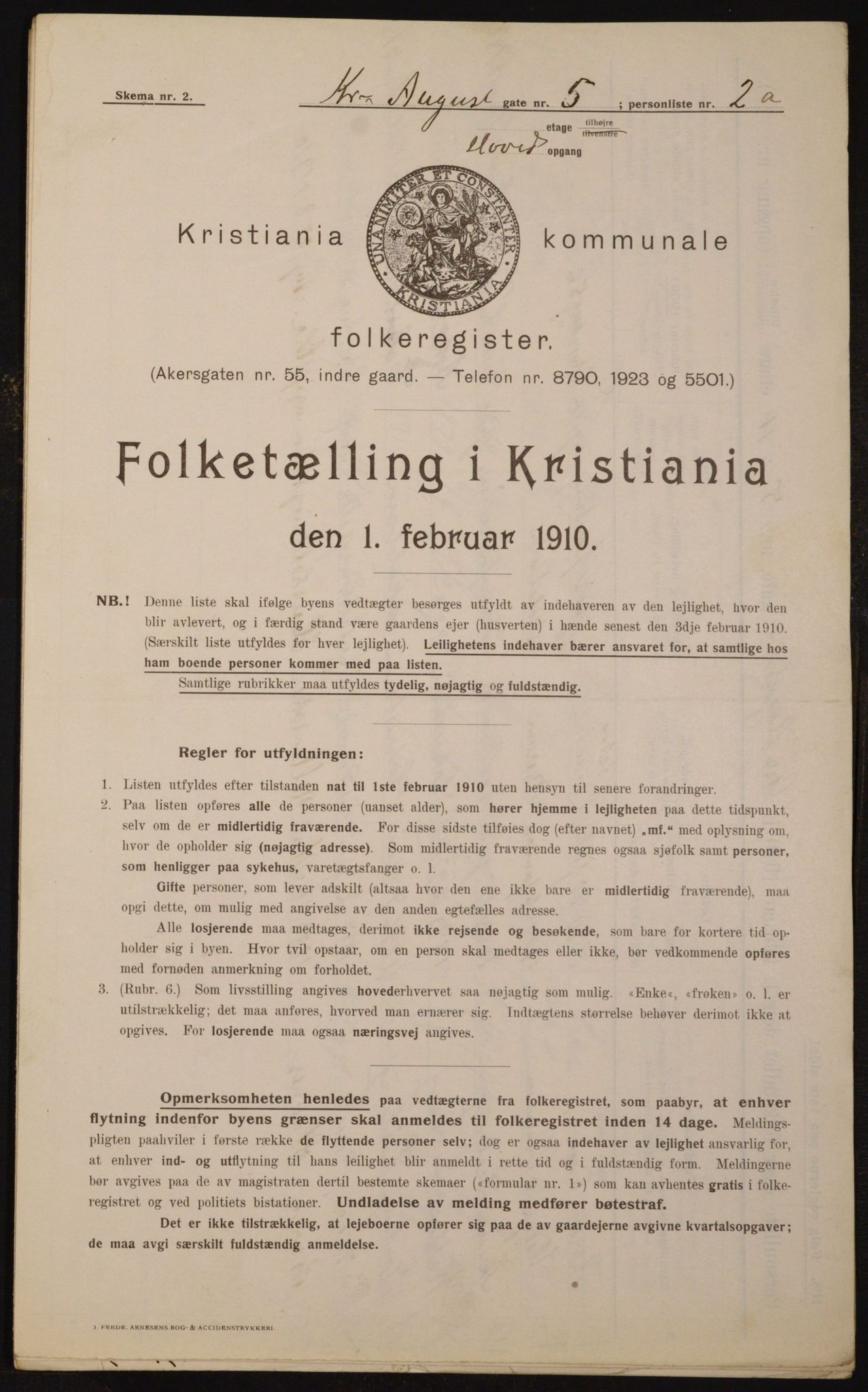 OBA, Municipal Census 1910 for Kristiania, 1910, p. 52368