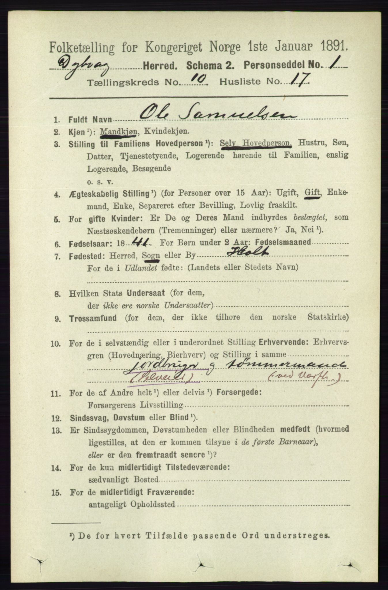 RA, 1891 census for 0915 Dypvåg, 1891, p. 3805