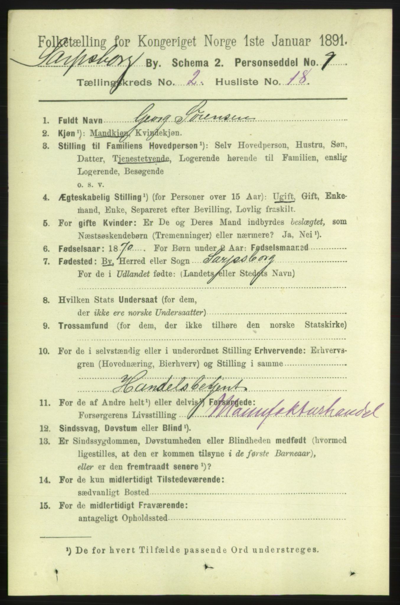 RA, 1891 census for 0102 Sarpsborg, 1891, p. 1423