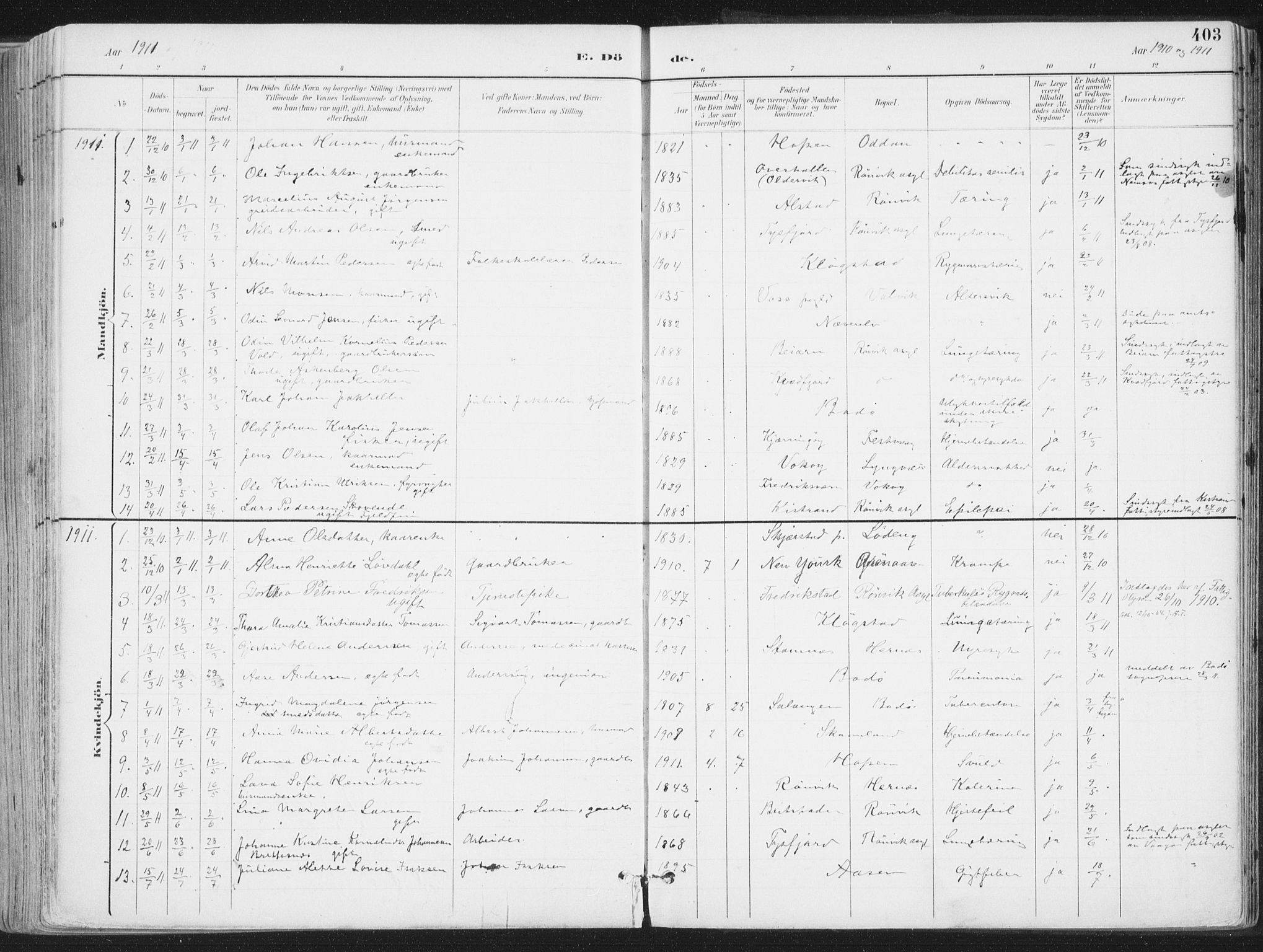 Ministerialprotokoller, klokkerbøker og fødselsregistre - Nordland, SAT/A-1459/802/L0055: Parish register (official) no. 802A02, 1894-1915, p. 403