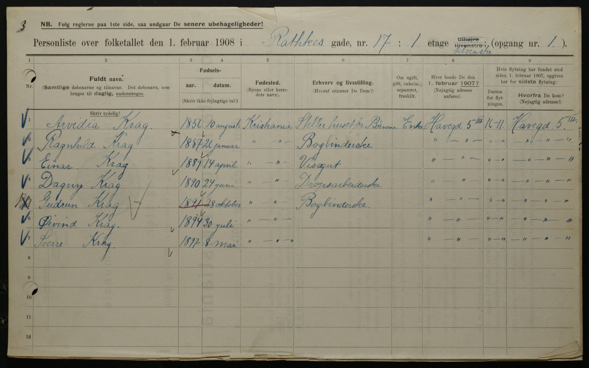 OBA, Municipal Census 1908 for Kristiania, 1908, p. 74261