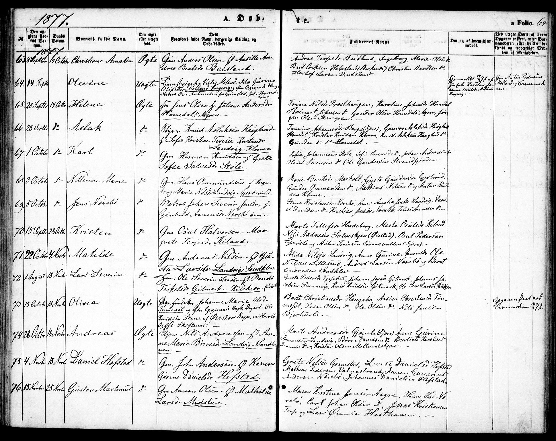 Hommedal sokneprestkontor, AV/SAK-1111-0023/F/Fa/Fab/L0005: Parish register (official) no. A 5, 1861-1877, p. 64