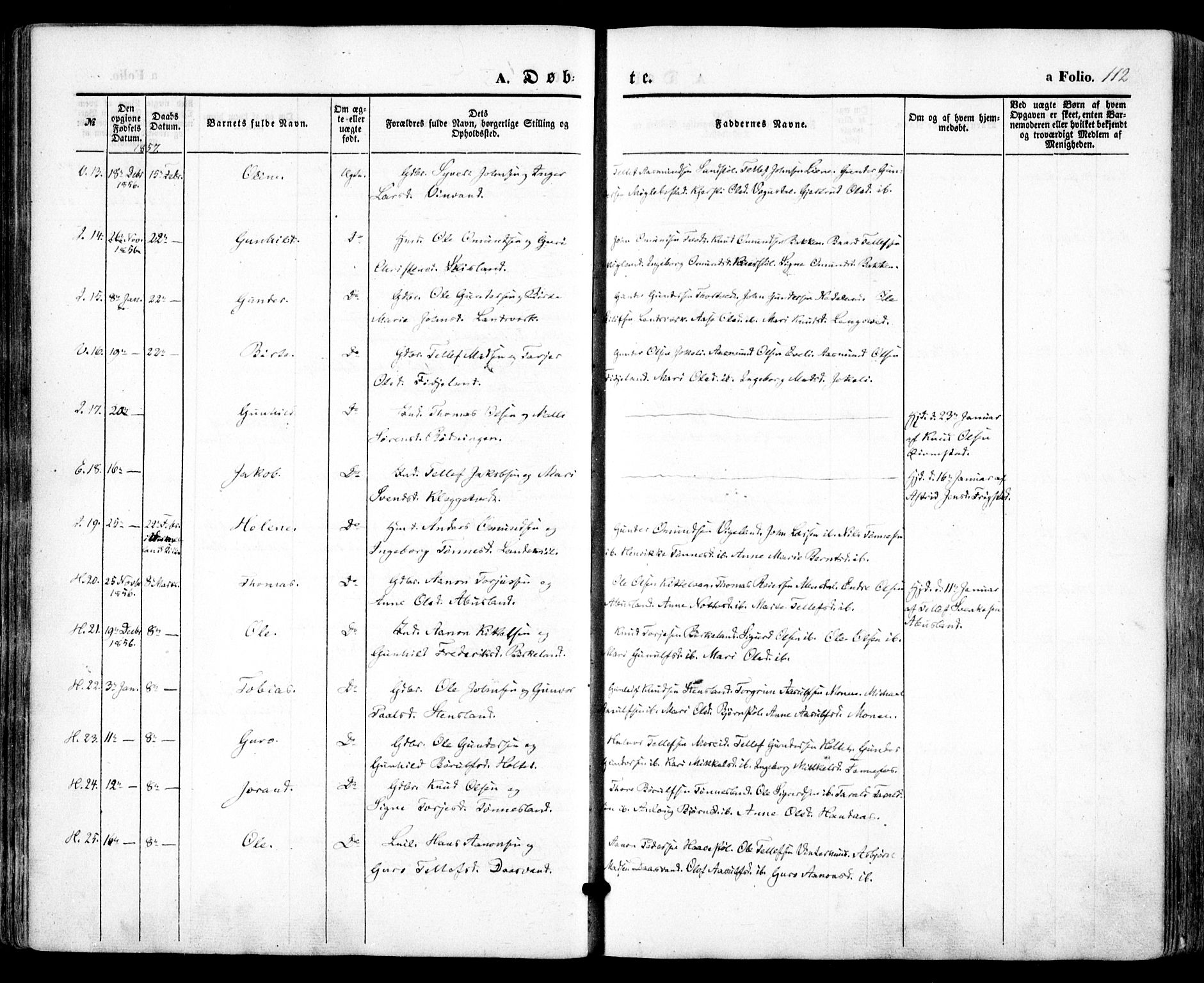 Evje sokneprestkontor, AV/SAK-1111-0008/F/Fa/Faa/L0005: Parish register (official) no. A 5, 1843-1865, p. 112