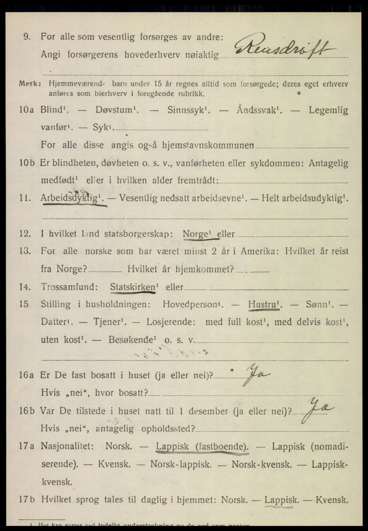 SAT, 1920 census for Meråker, 1920, p. 4611