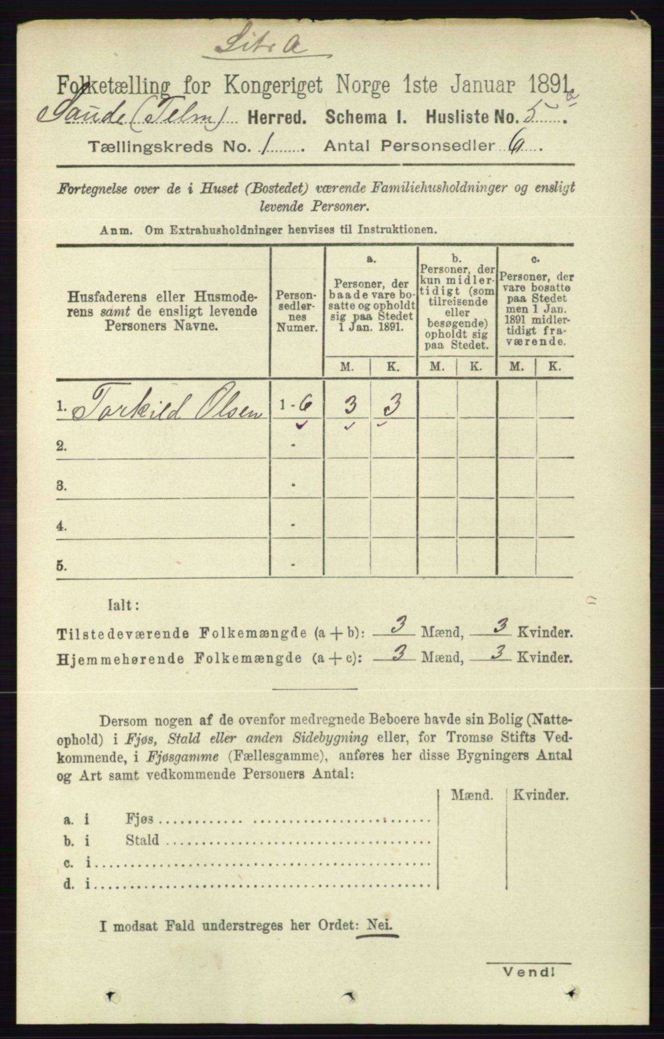 RA, 1891 census for 0822 Sauherad, 1891, p. 37