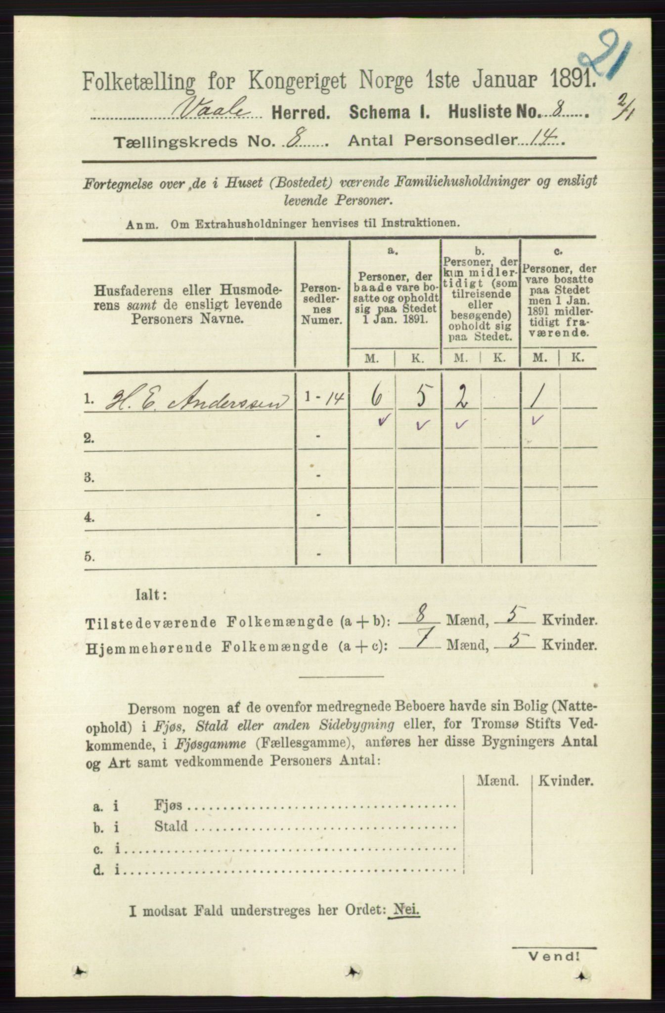 RA, 1891 census for 0716 Våle, 1891, p. 2768