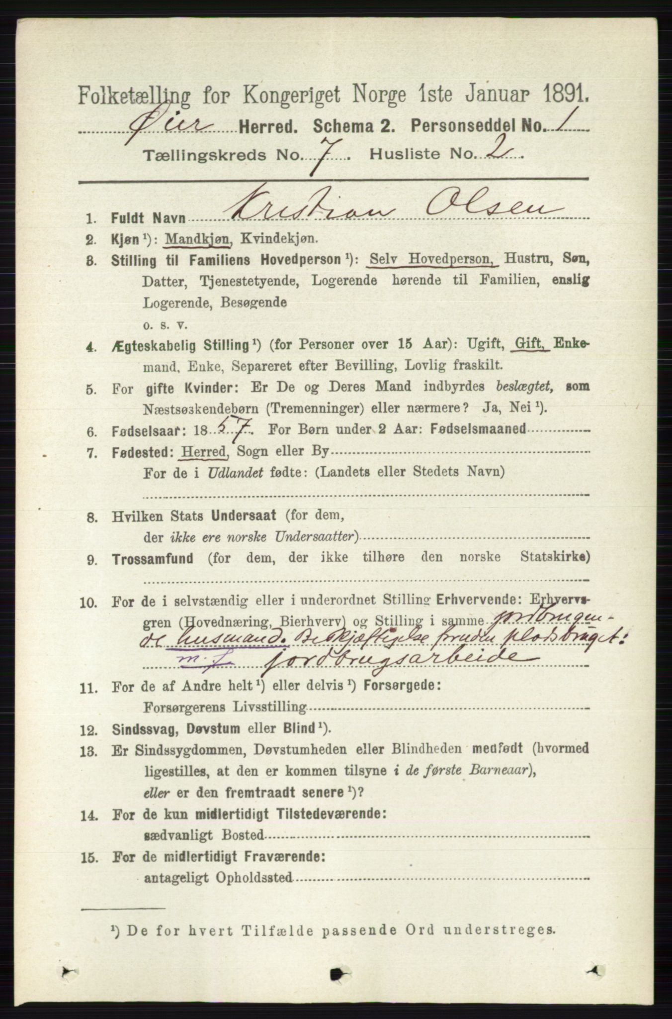 RA, 1891 census for 0521 Øyer, 1891, p. 2484