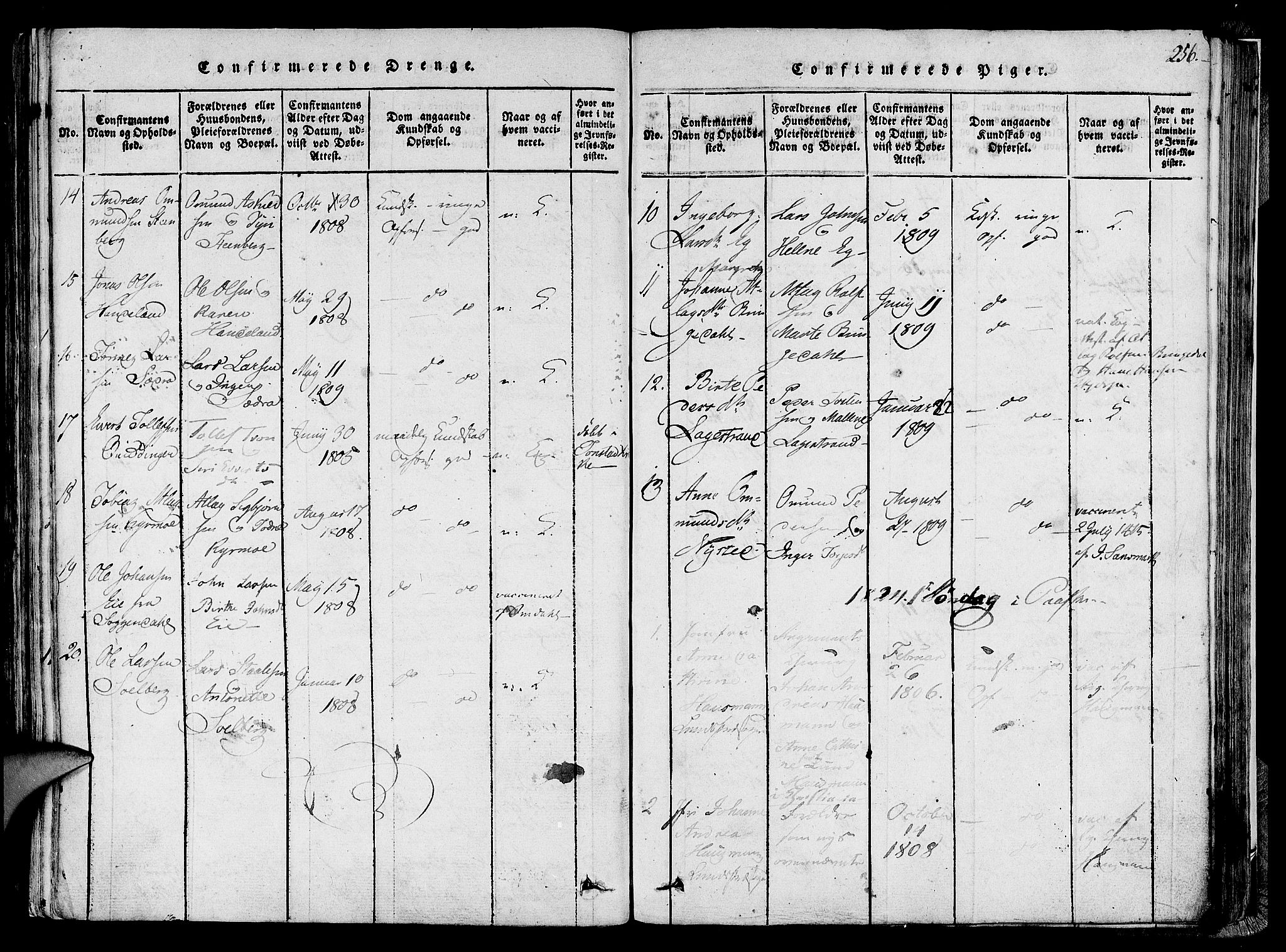 Lund sokneprestkontor, AV/SAST-A-101809/S06/L0005: Parish register (official) no. A 5, 1815-1833, p. 256