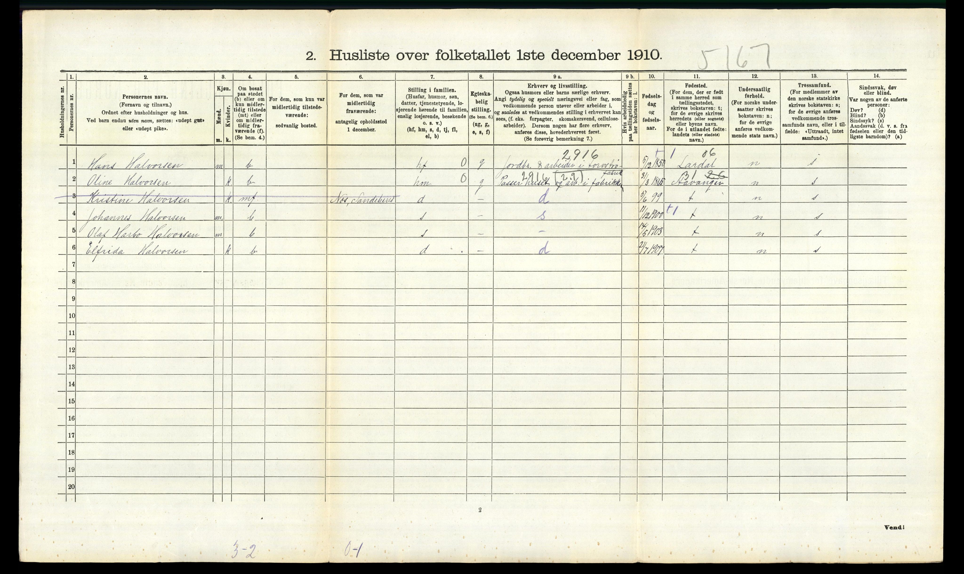 RA, 1910 census for Sandeherred, 1910, p. 1226