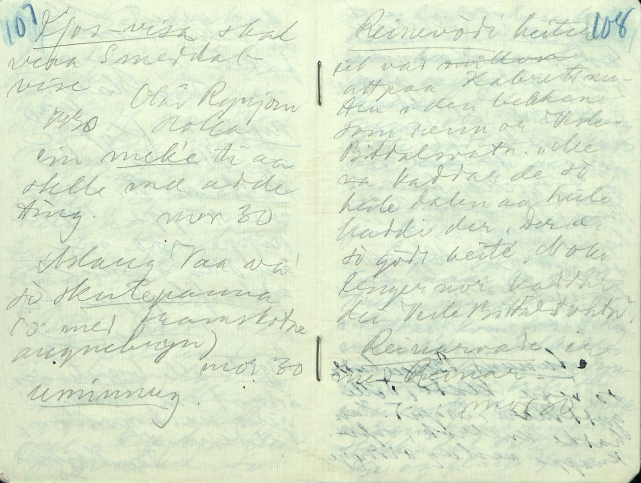 Rikard Berge, TEMU/TGM-A-1003/F/L0017/0016: 551-599 / 566 Notisbokblad og brev til Rikard Berge, 1910-1950, p. 107-108
