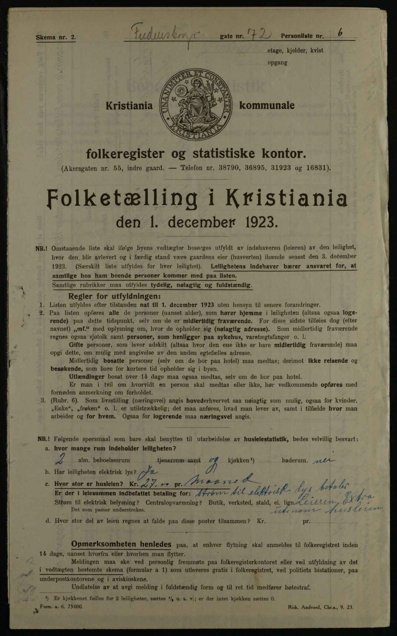 OBA, Municipal Census 1923 for Kristiania, 1923, p. 29592