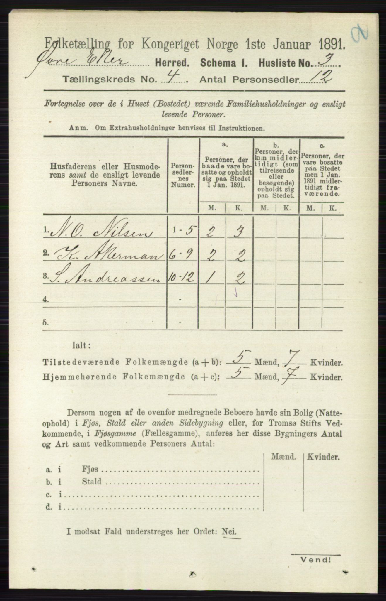 RA, 1891 census for 0624 Øvre Eiker, 1891, p. 1435