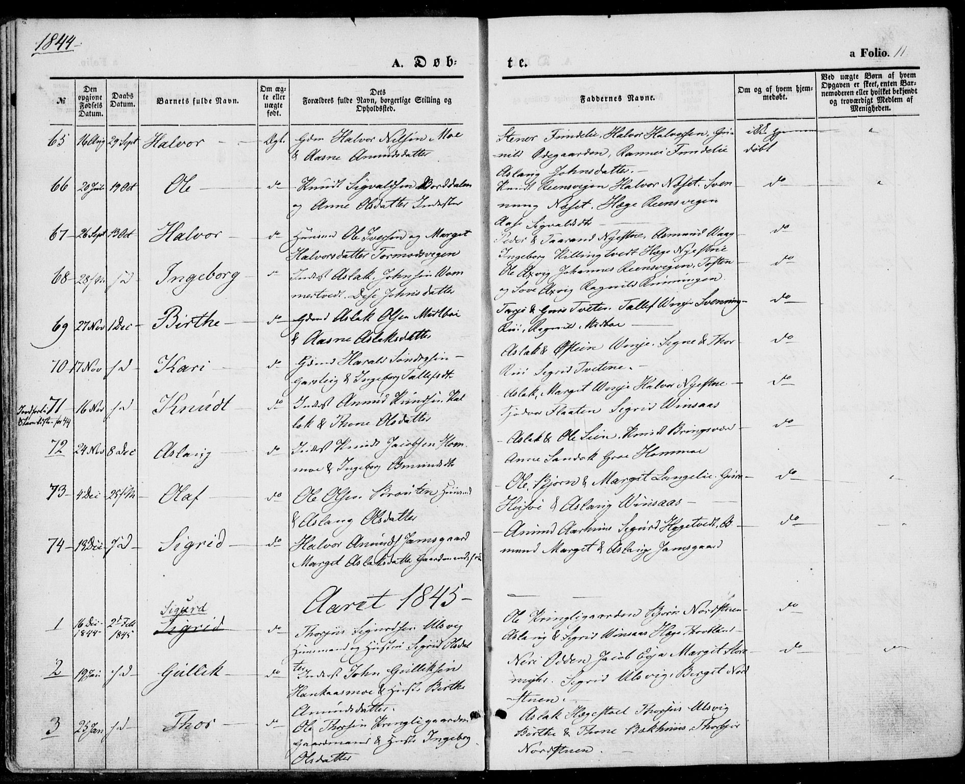 Vinje kirkebøker, SAKO/A-312/F/Fa/L0004: Parish register (official) no. I 4, 1843-1869, p. 11