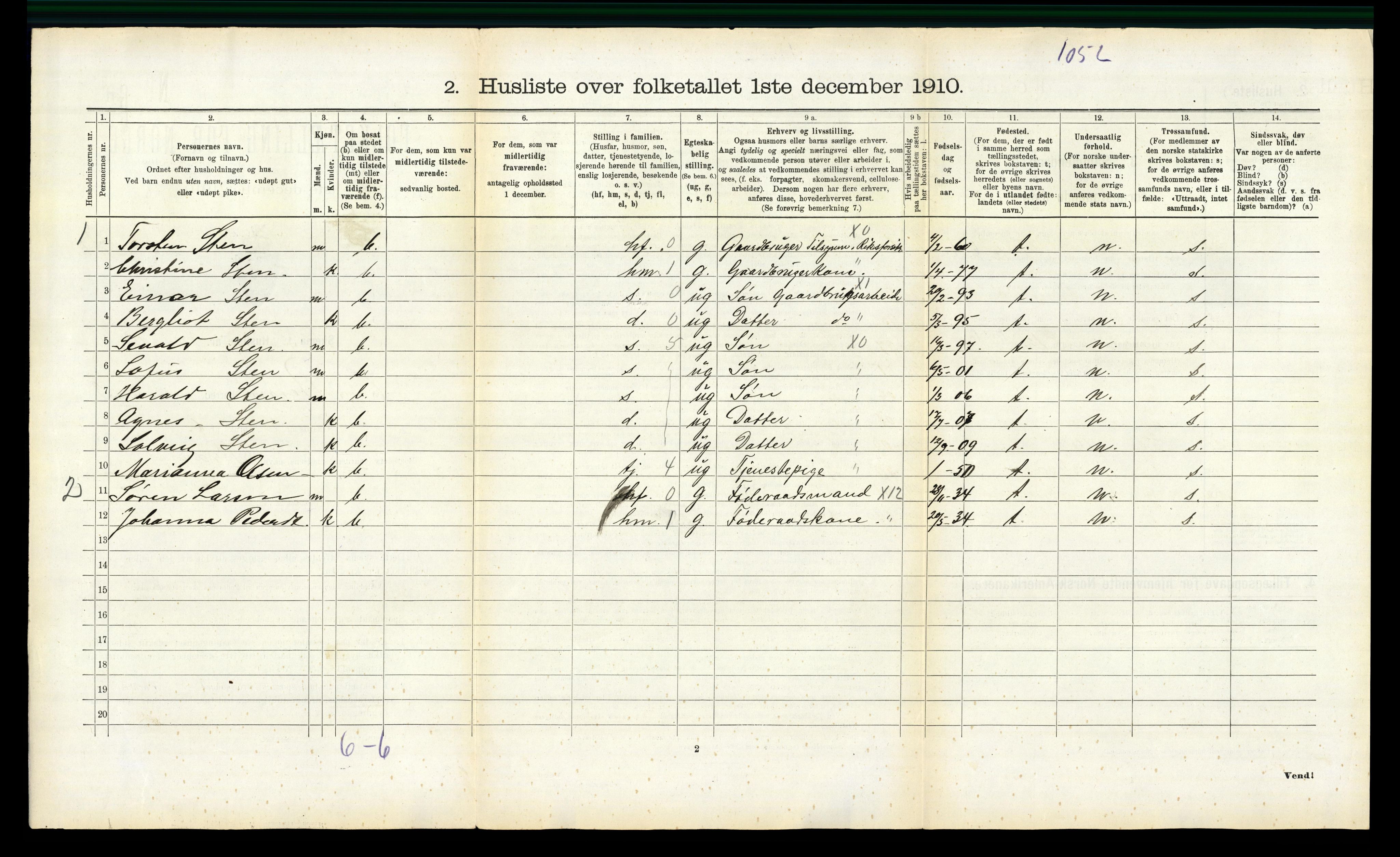 RA, 1910 census for Beiarn, 1910, p. 390