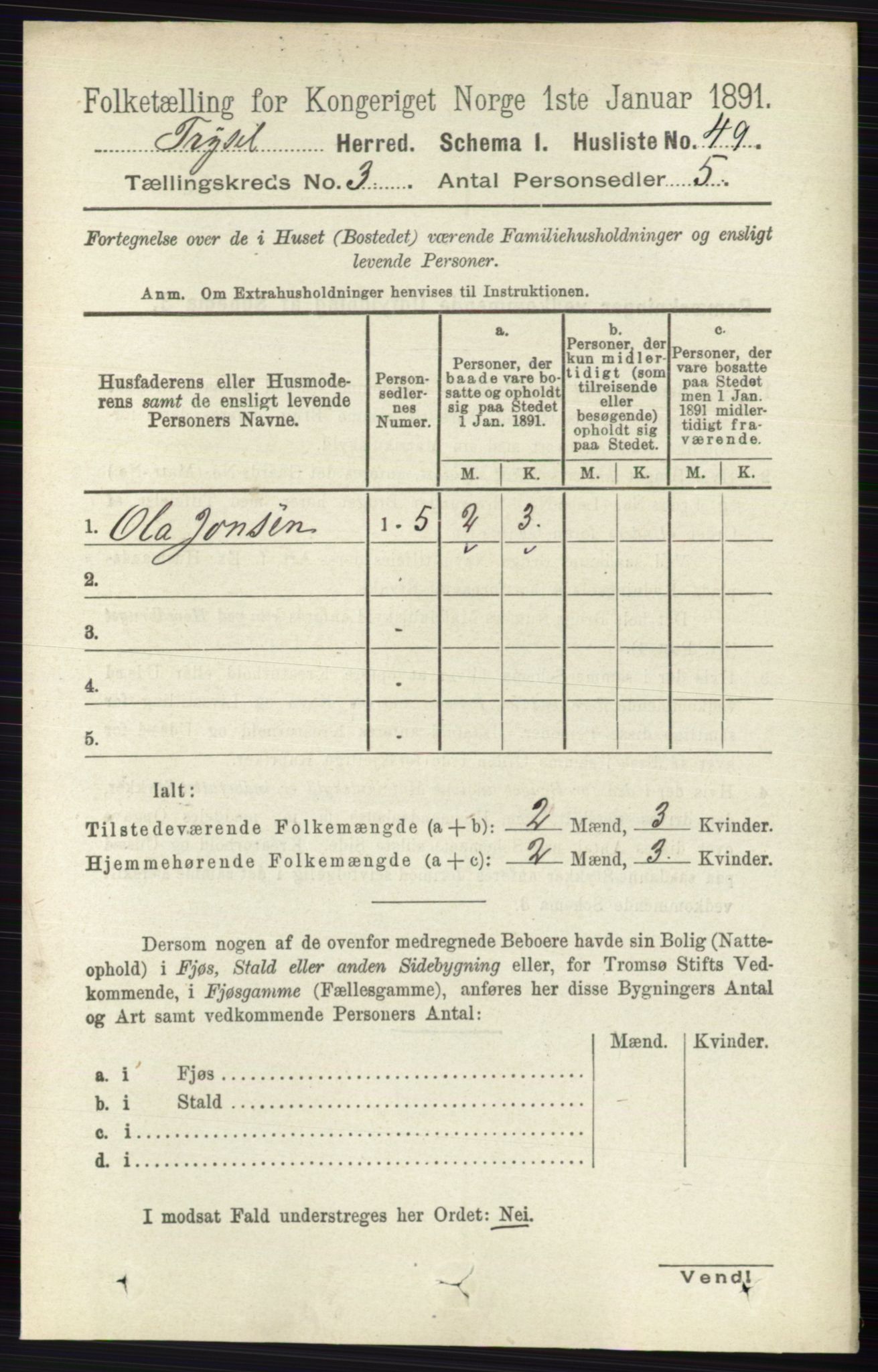 RA, 1891 census for 0428 Trysil, 1891, p. 1319