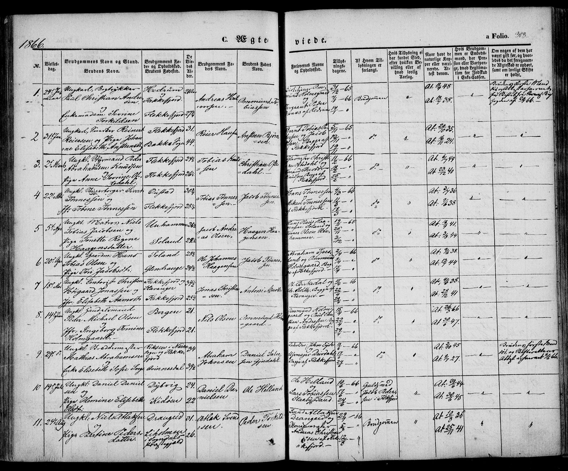 Flekkefjord sokneprestkontor, AV/SAK-1111-0012/F/Fa/Fac/L0005: Parish register (official) no. A 5, 1849-1875, p. 308