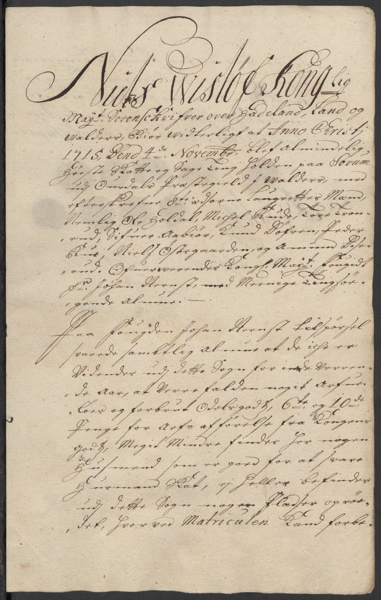 Rentekammeret inntil 1814, Reviderte regnskaper, Fogderegnskap, AV/RA-EA-4092/R18/L1314: Fogderegnskap Hadeland, Toten og Valdres, 1715, p. 260