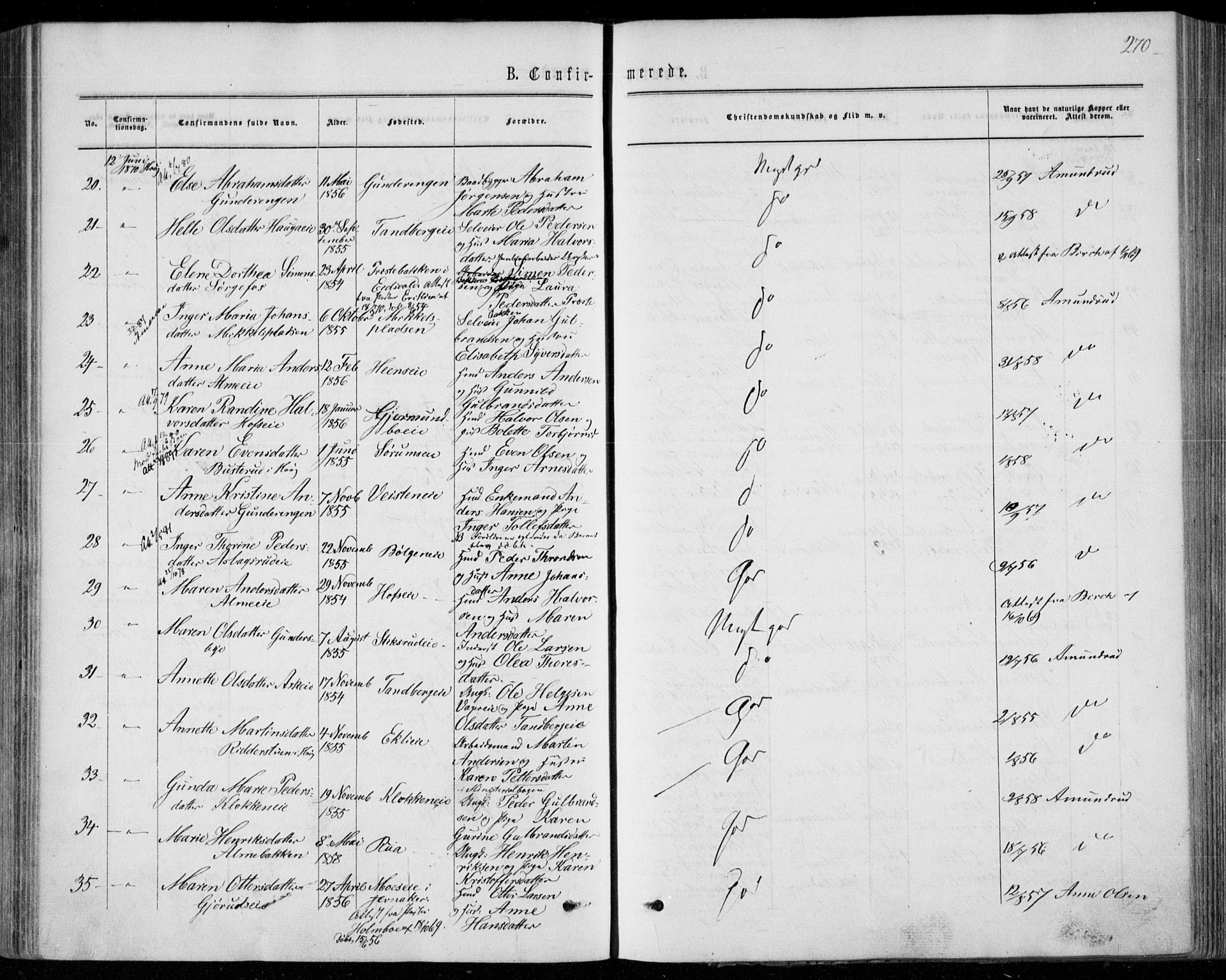 Norderhov kirkebøker, AV/SAKO-A-237/F/Fa/L0013: Parish register (official) no. 13, 1866-1874, p. 270