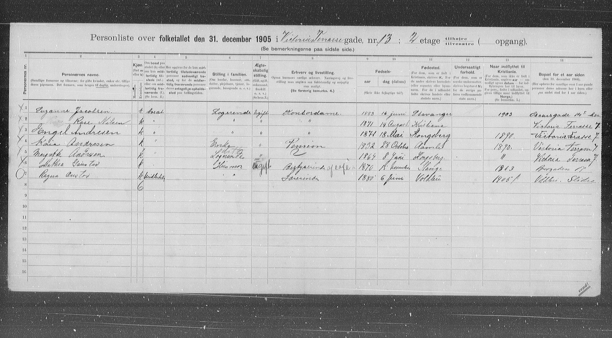 OBA, Municipal Census 1905 for Kristiania, 1905, p. 65478