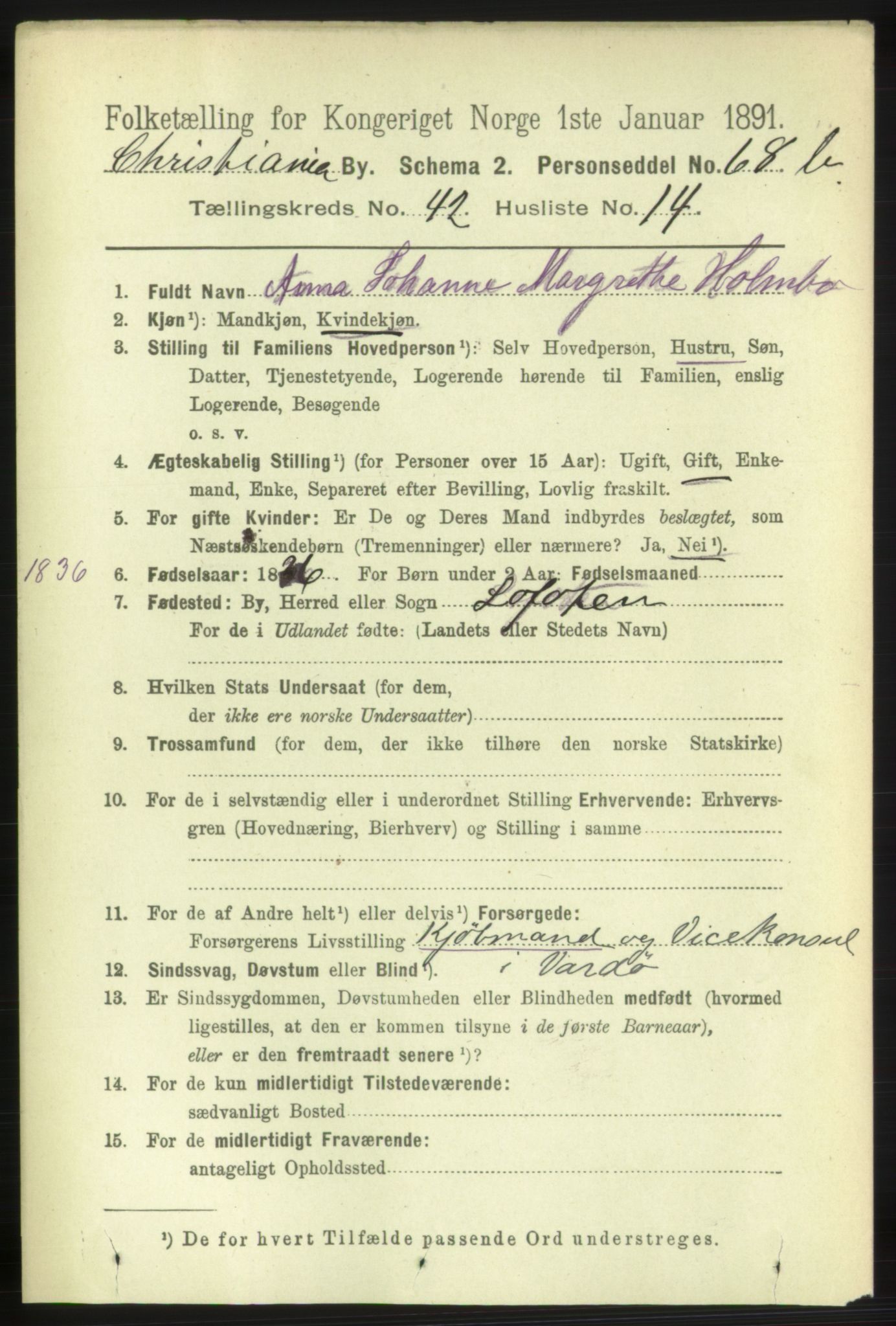 RA, 1891 census for 0301 Kristiania, 1891, p. 25496