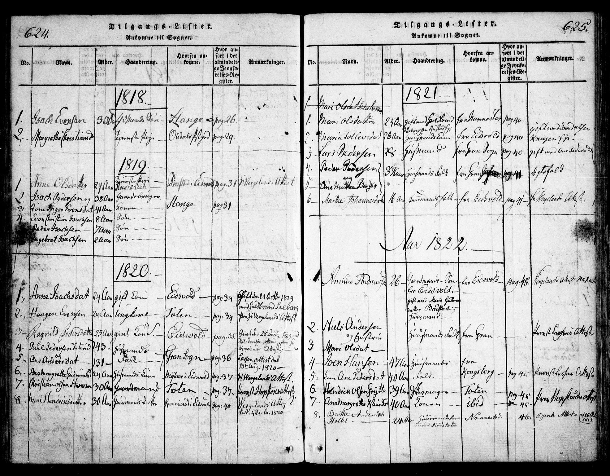 Hurdal prestekontor Kirkebøker, SAO/A-10889/F/Fa/L0003: Parish register (official) no. I 3, 1815-1828, p. 624-625
