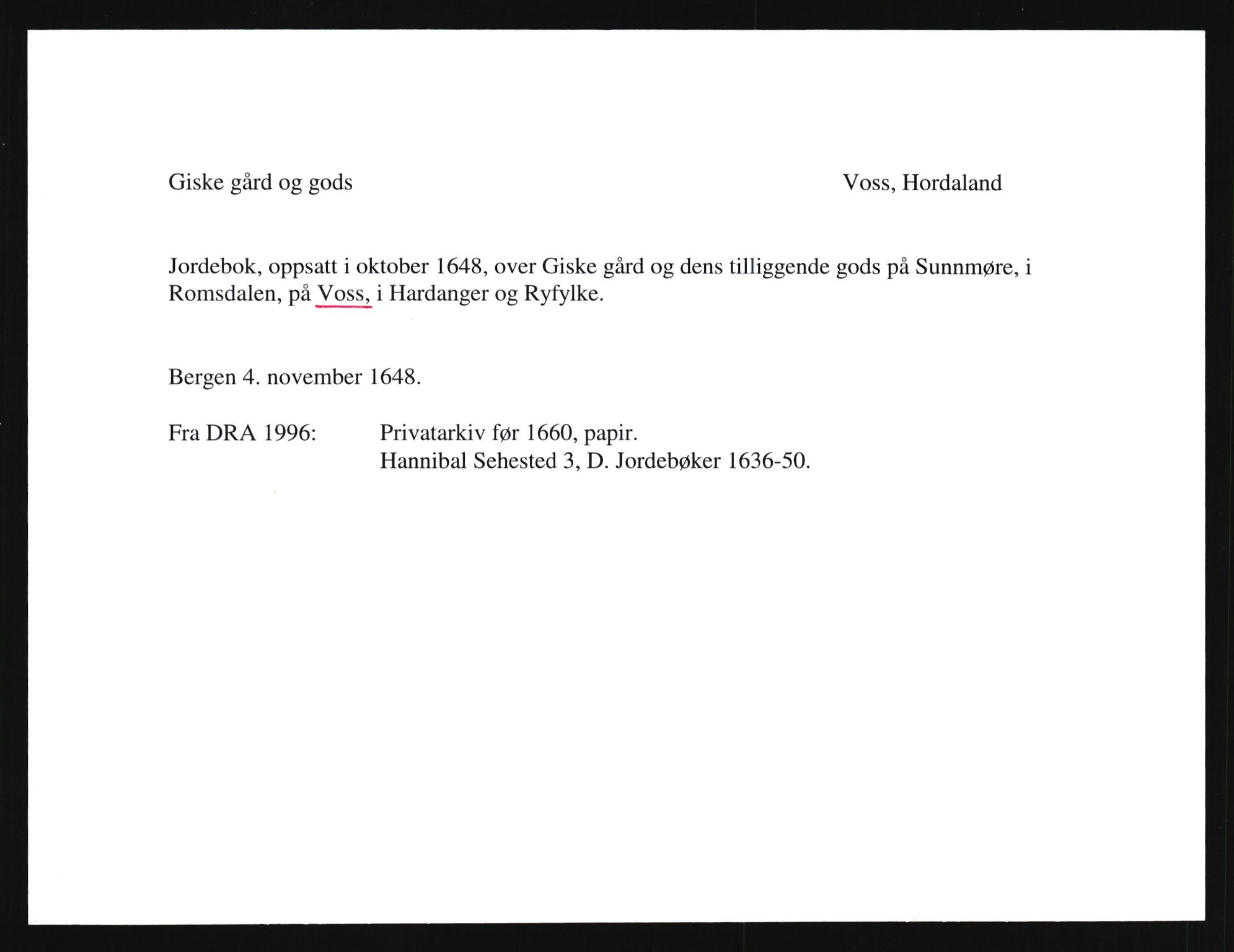 Riksarkivets diplomsamling, AV/RA-EA-5965/F35/F35e/L0029: Registreringssedler Hordaland 2, 1400-1700, p. 603