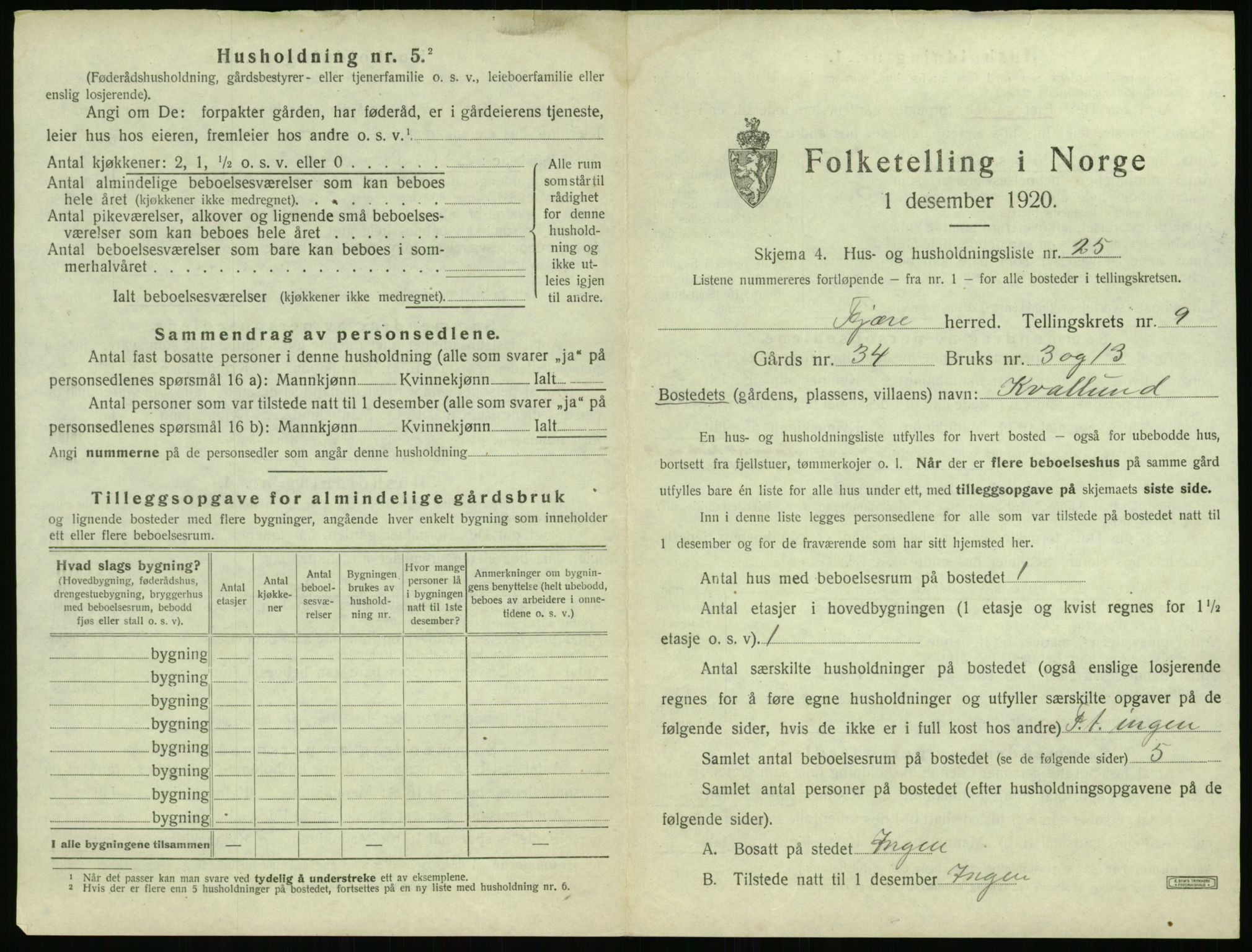 SAK, 1920 census for Fjære, 1920, p. 1891