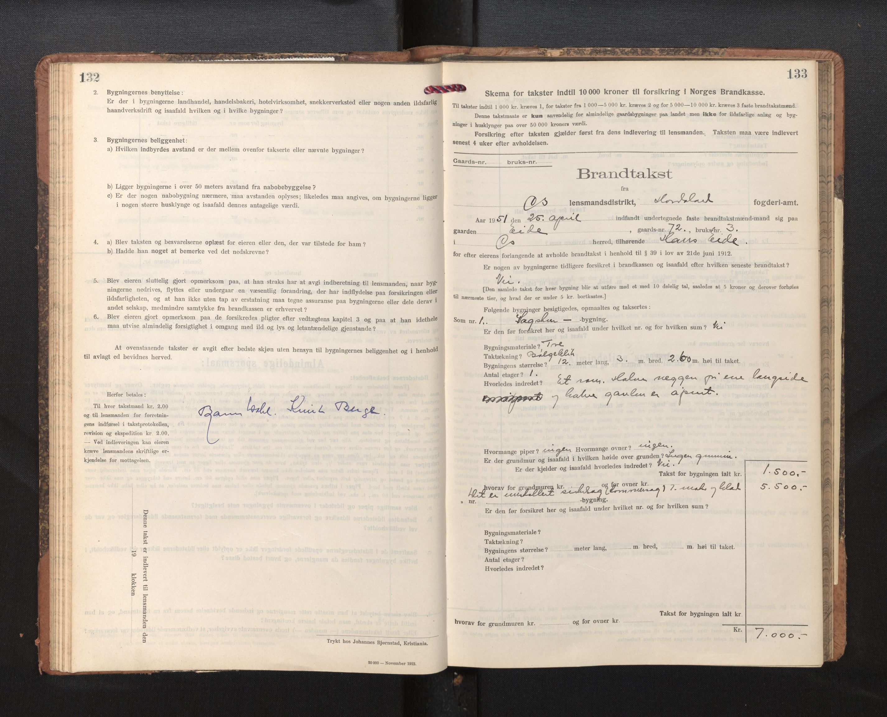 Lensmannen i Os, SAB/A-34101/0012/L0009: Branntakstprotokoll, skjematakst, 1915-1955, p. 132-133