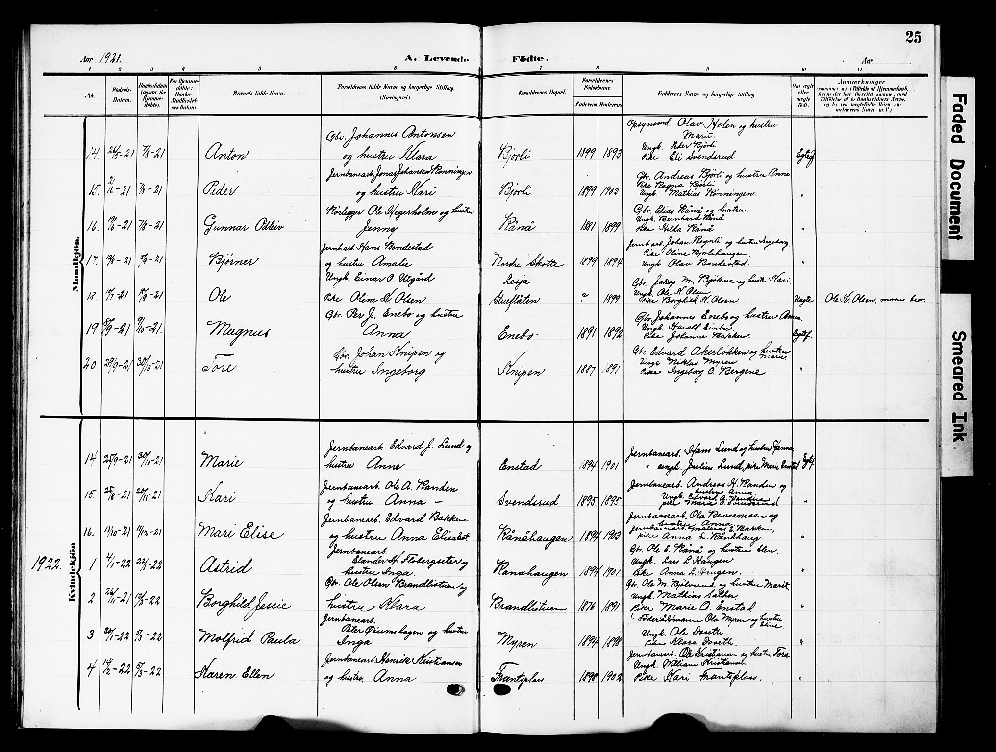 Lesja prestekontor, SAH/PREST-068/H/Ha/Hab/L0008: Parish register (copy) no. 8, 1905-1931, p. 25