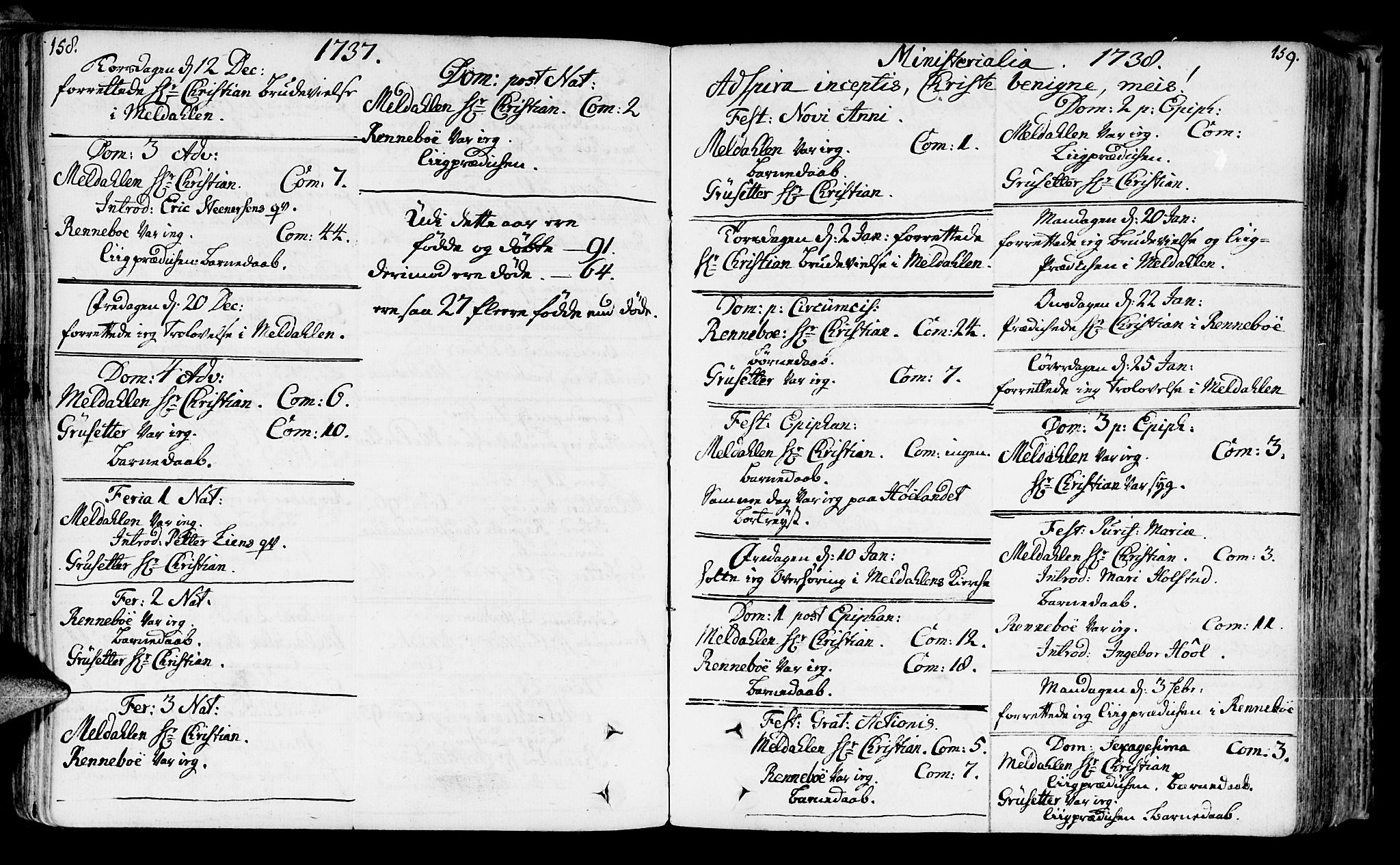 Ministerialprotokoller, klokkerbøker og fødselsregistre - Sør-Trøndelag, SAT/A-1456/672/L0850: Parish register (official) no. 672A03, 1725-1751, p. 158-159