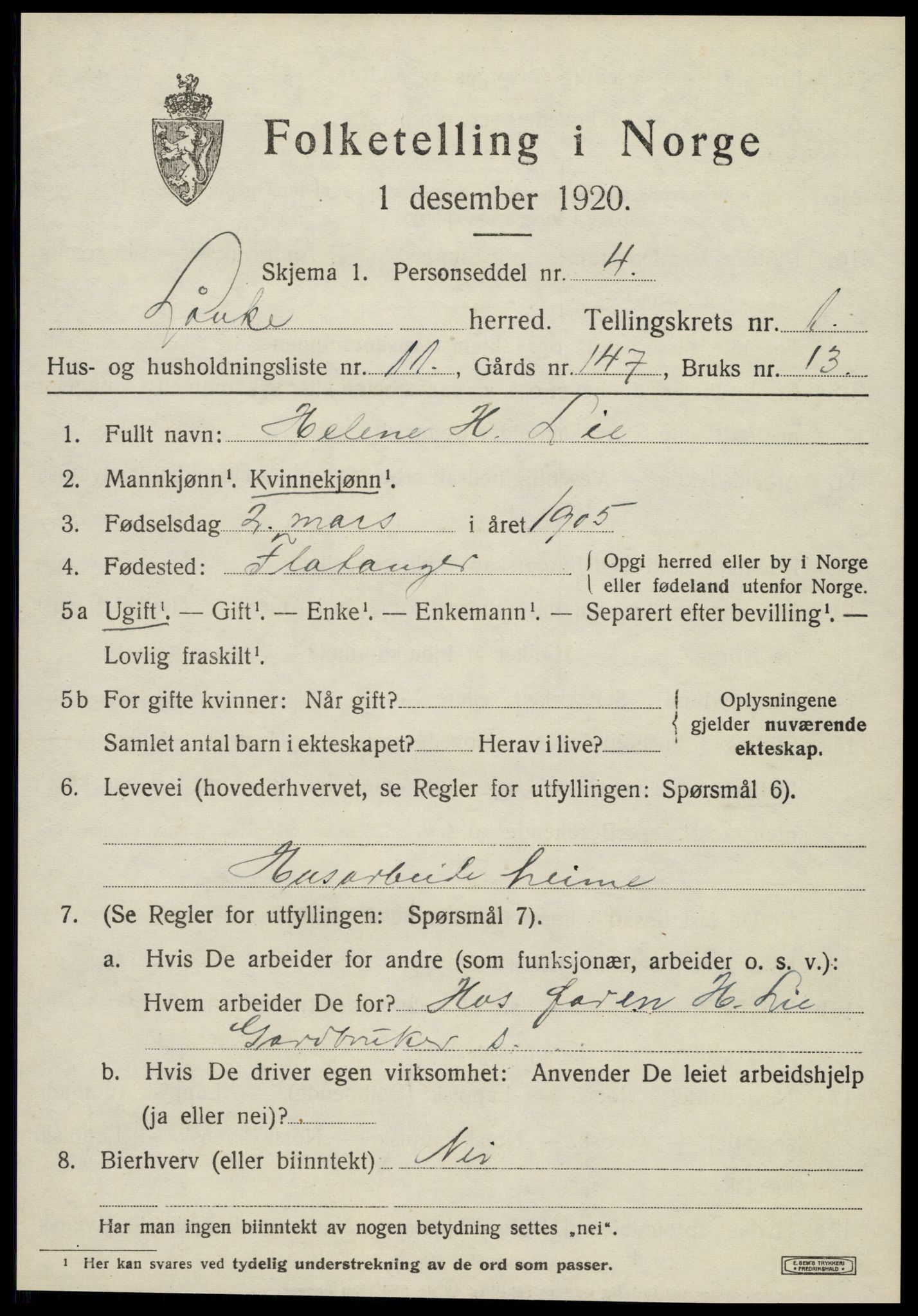 SAT, 1920 census for Lånke, 1920, p. 654