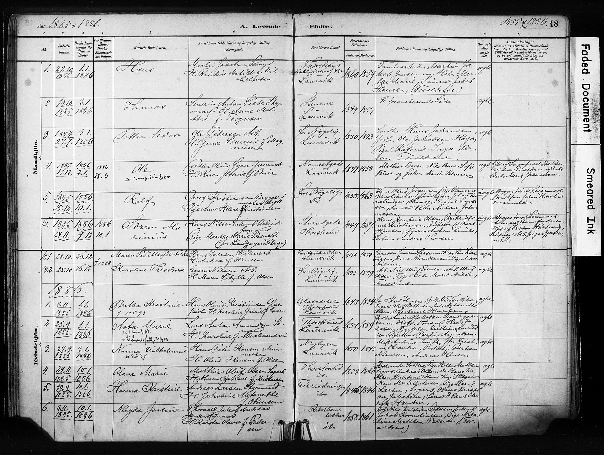 Larvik kirkebøker, AV/SAKO-A-352/F/Fa/L0009: Parish register (official) no. I 9, 1884-1904, p. 48