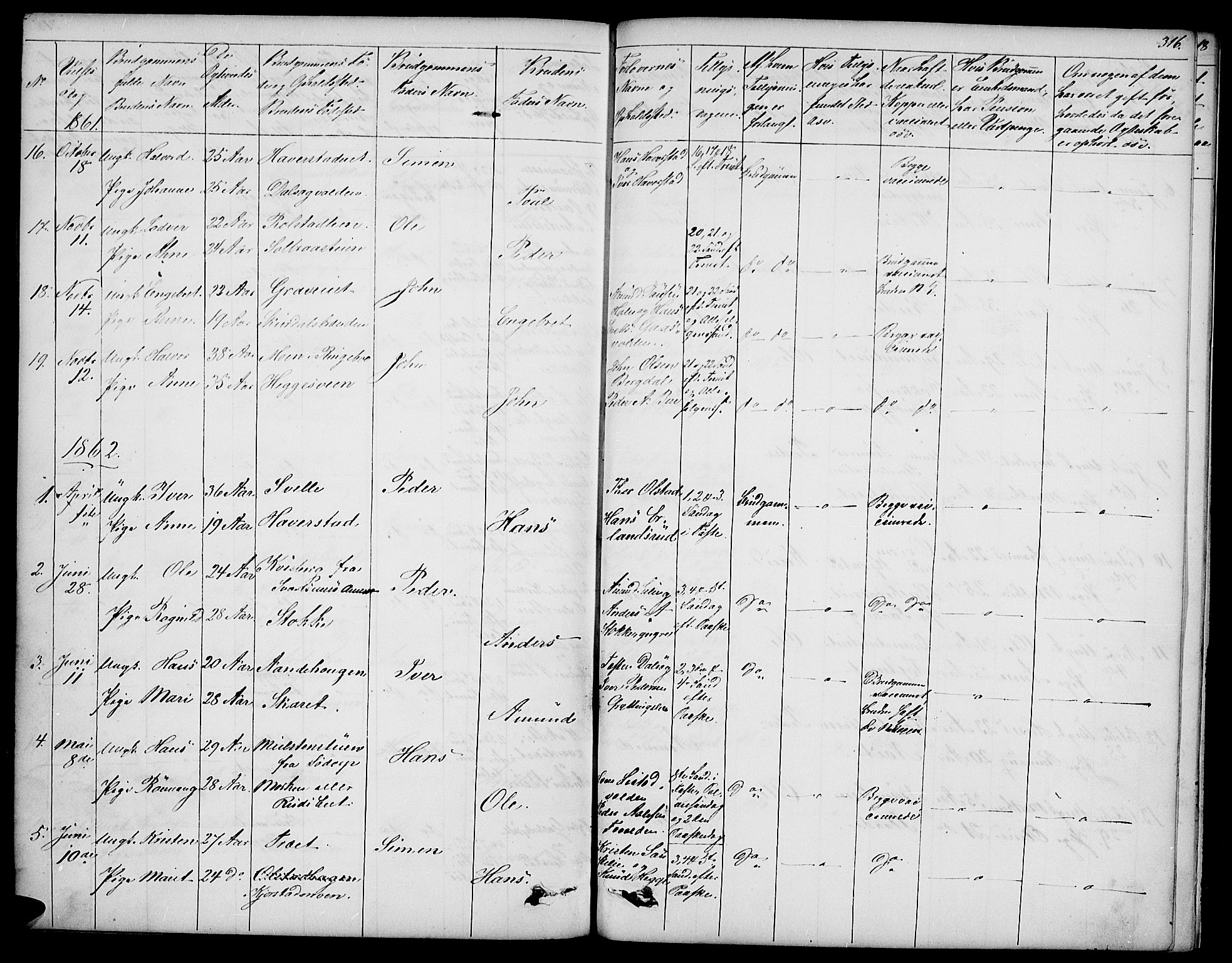 Sør-Fron prestekontor, SAH/PREST-010/H/Ha/Hab/L0001: Parish register (copy) no. 1, 1844-1863, p. 316