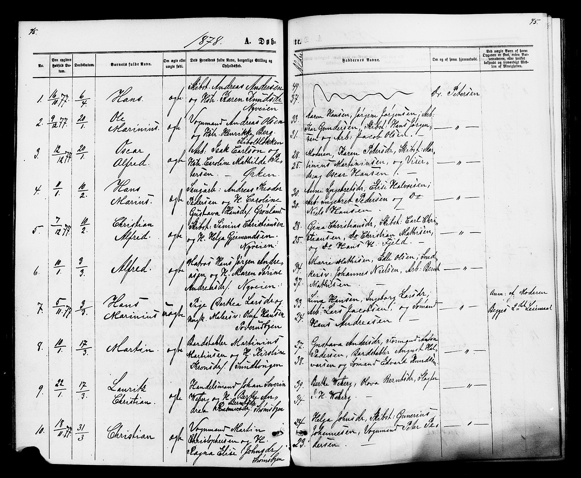 Strømsø kirkebøker, SAKO/A-246/F/Fa/L0020: Parish register (official) no. I 20, 1870-1878, p. 75